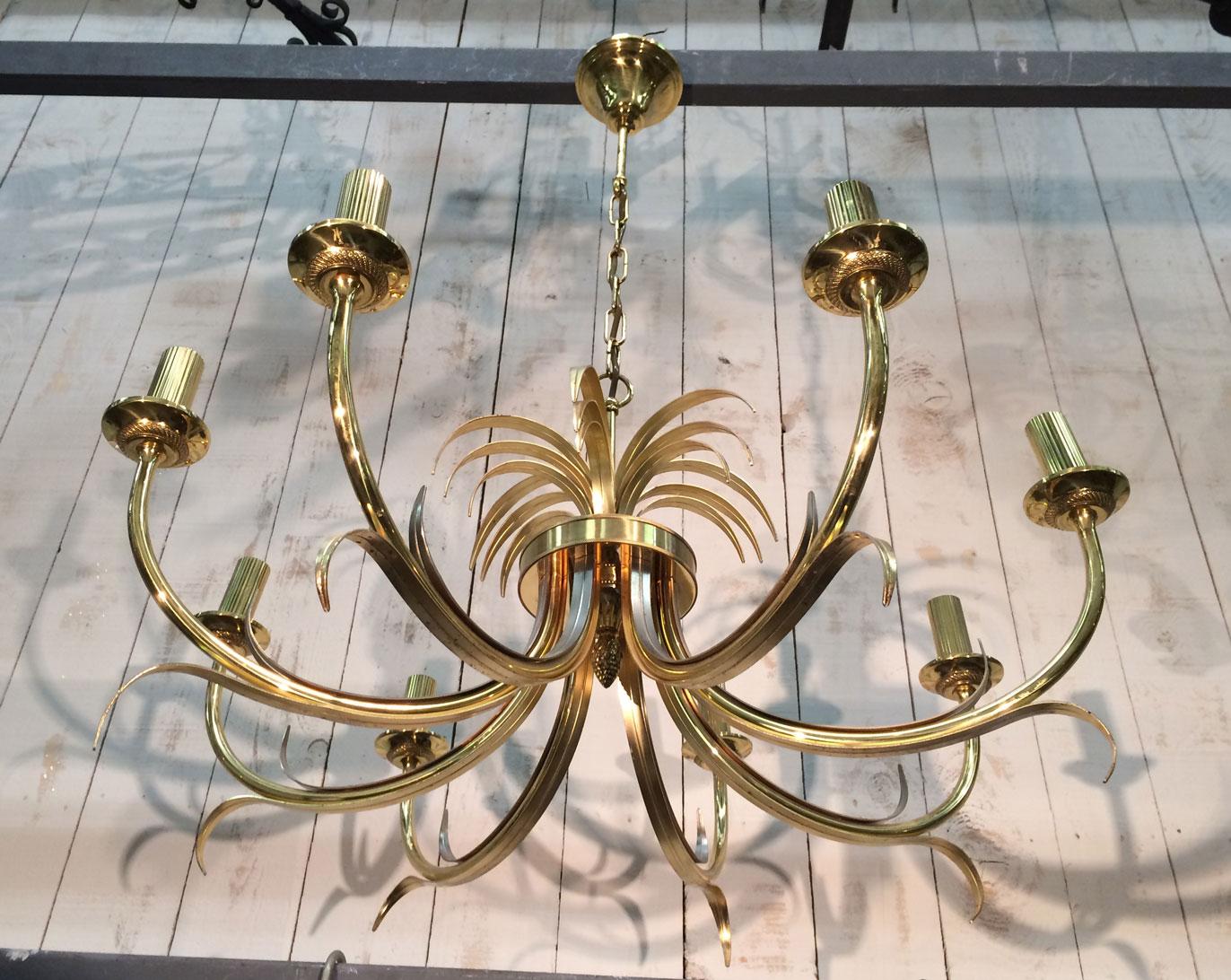 Neoclassical Brushed Metal and Gilt Metal Pineapple Chandelier in the Style of Maison Baguès For Sale