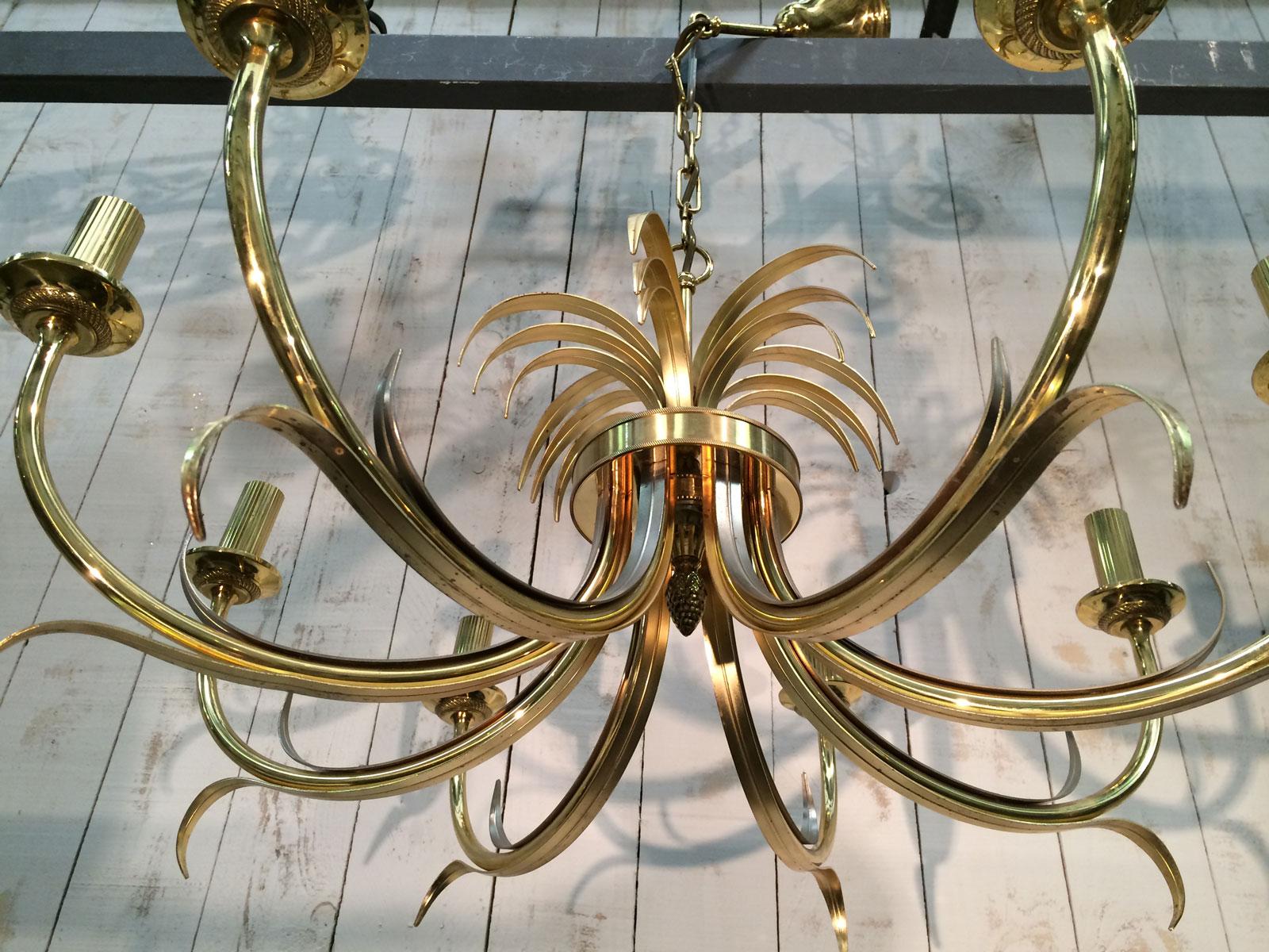 Brushed Metal and Gilt Metal Pineapple Chandelier in the Style of Maison Baguès In Good Condition For Sale In Marcq-en-Barœul, Hauts-de-France