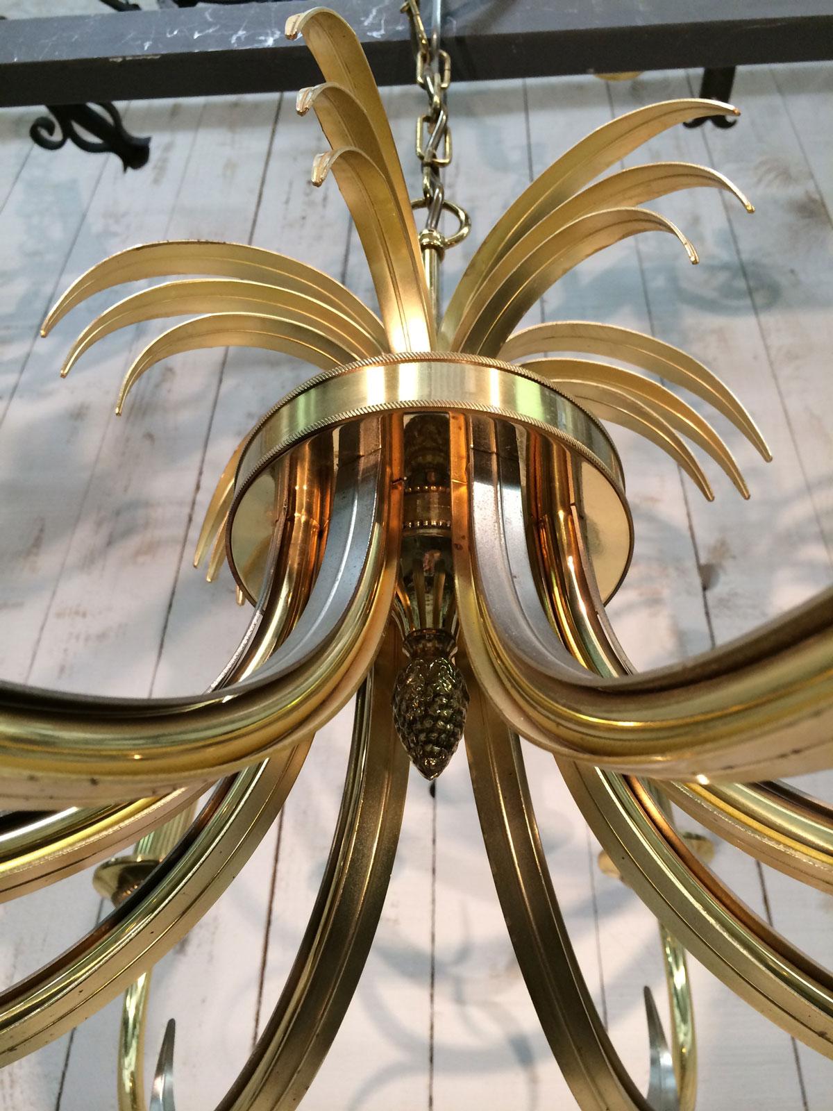 Late 20th Century Brushed Metal and Gilt Metal Pineapple Chandelier in the Style of Maison Baguès For Sale