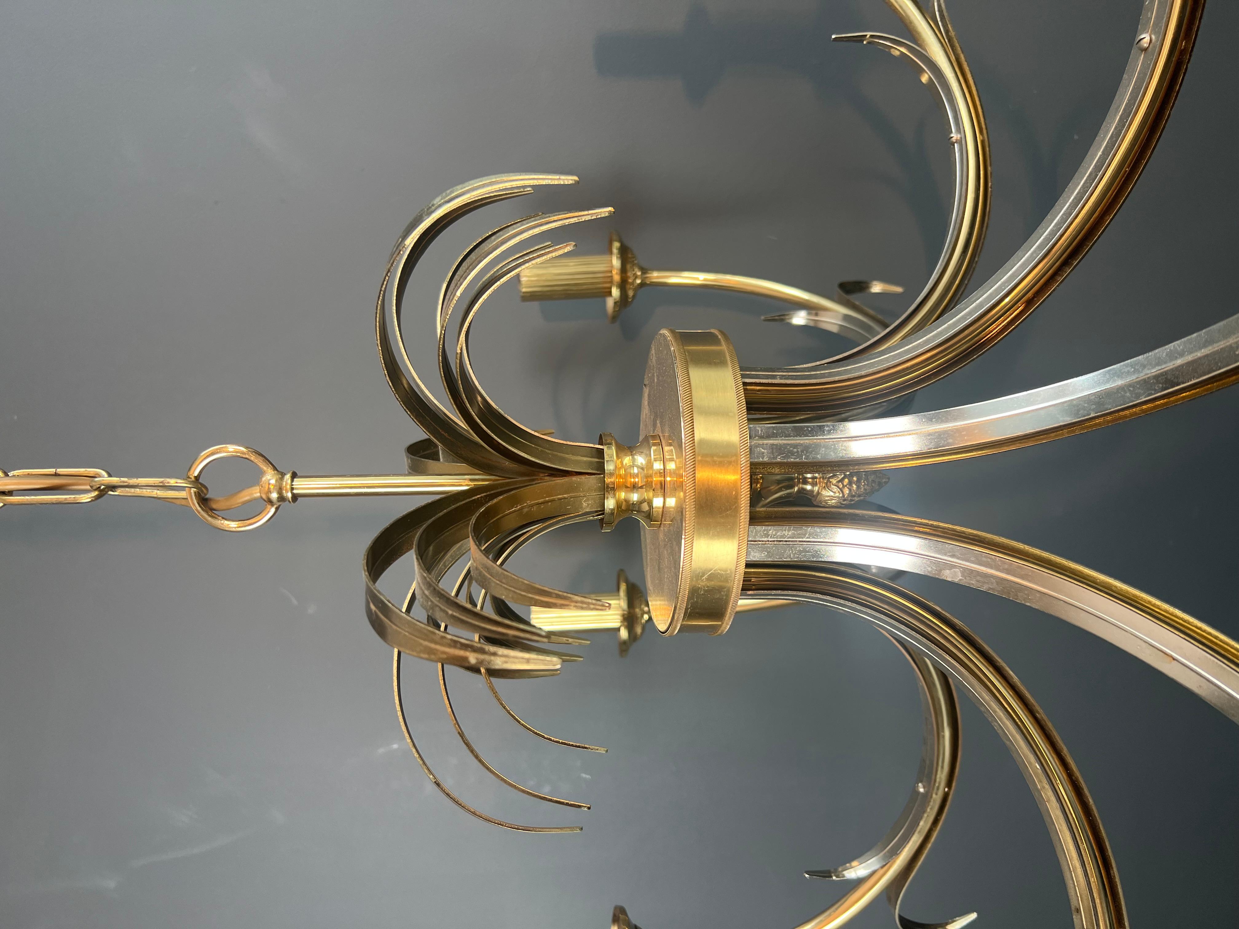 Brushed Metal and Gilt Metal Pineapple Chandelier in the Style of Maison Charles For Sale 6