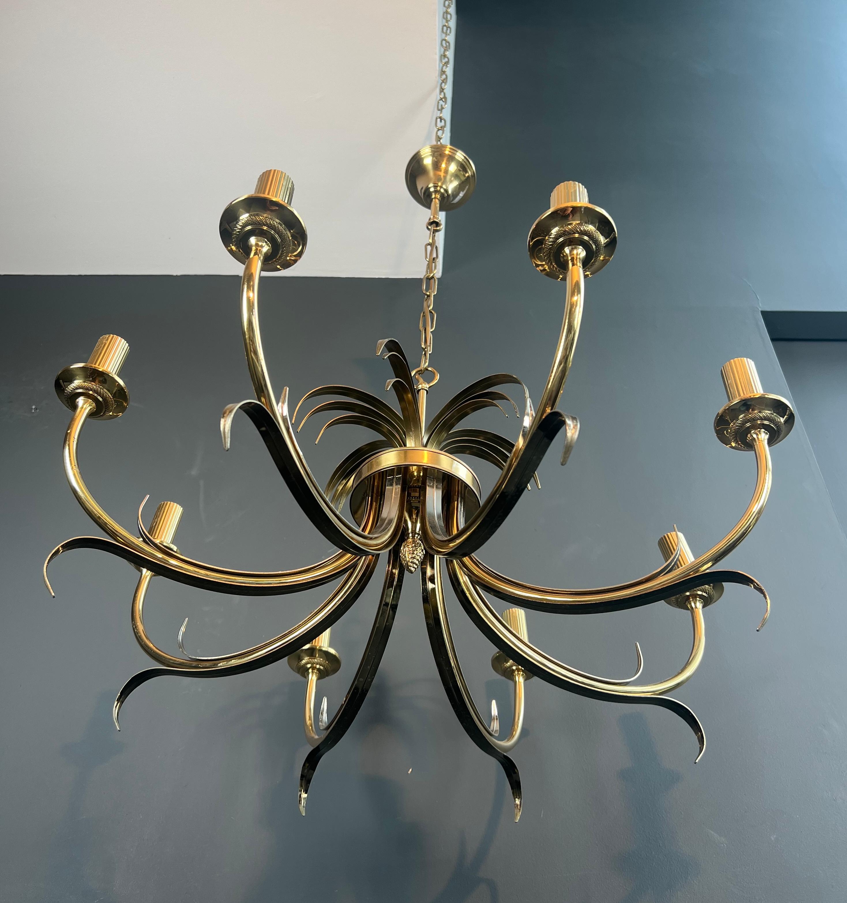French Brushed Metal and Gilt Metal Pineapple Chandelier in the Style of Maison Charles For Sale