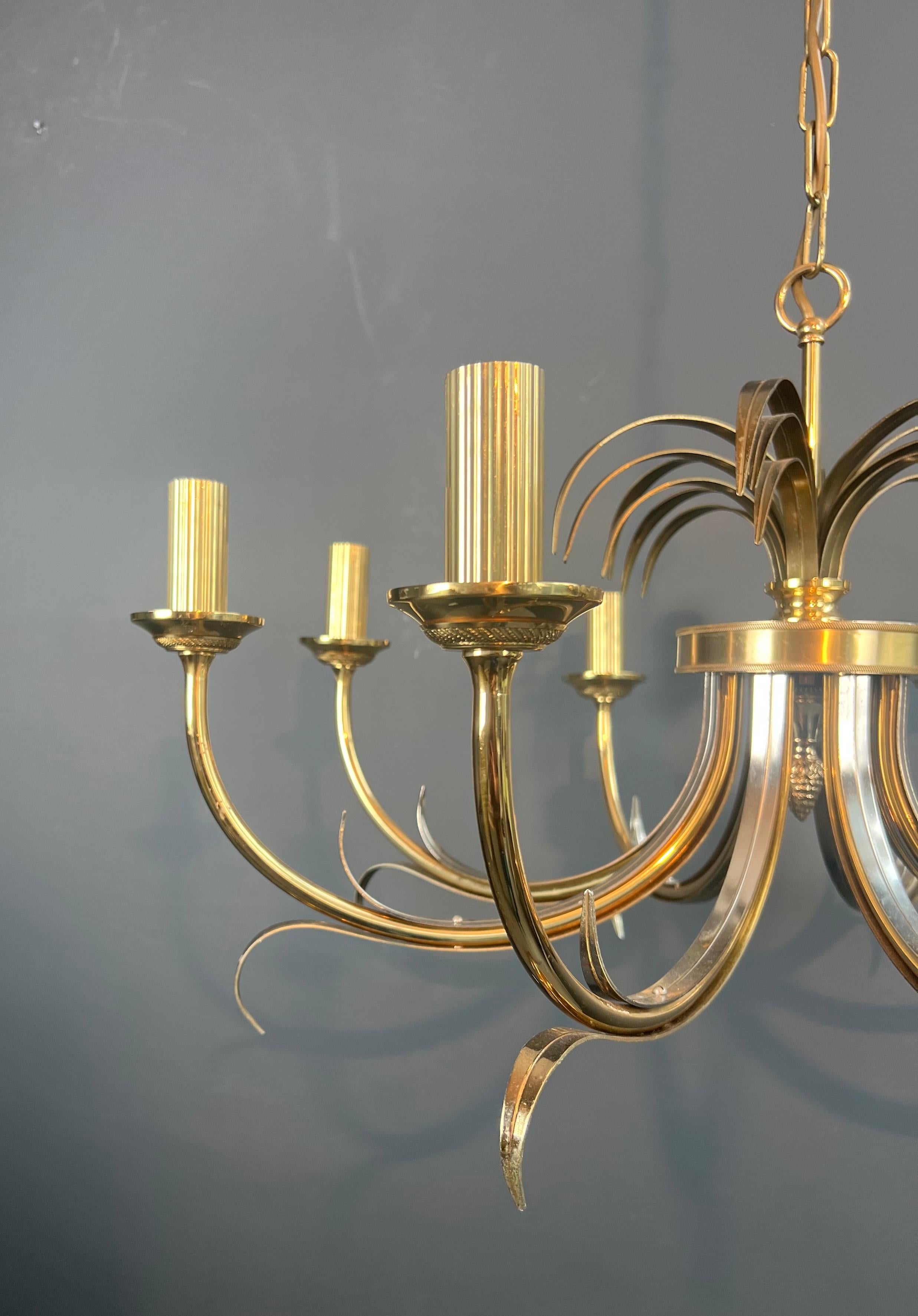 Brushed Metal and Gilt Metal Pineapple Chandelier in the Style of Maison Charles In Good Condition For Sale In Marcq-en-Barœul, Hauts-de-France