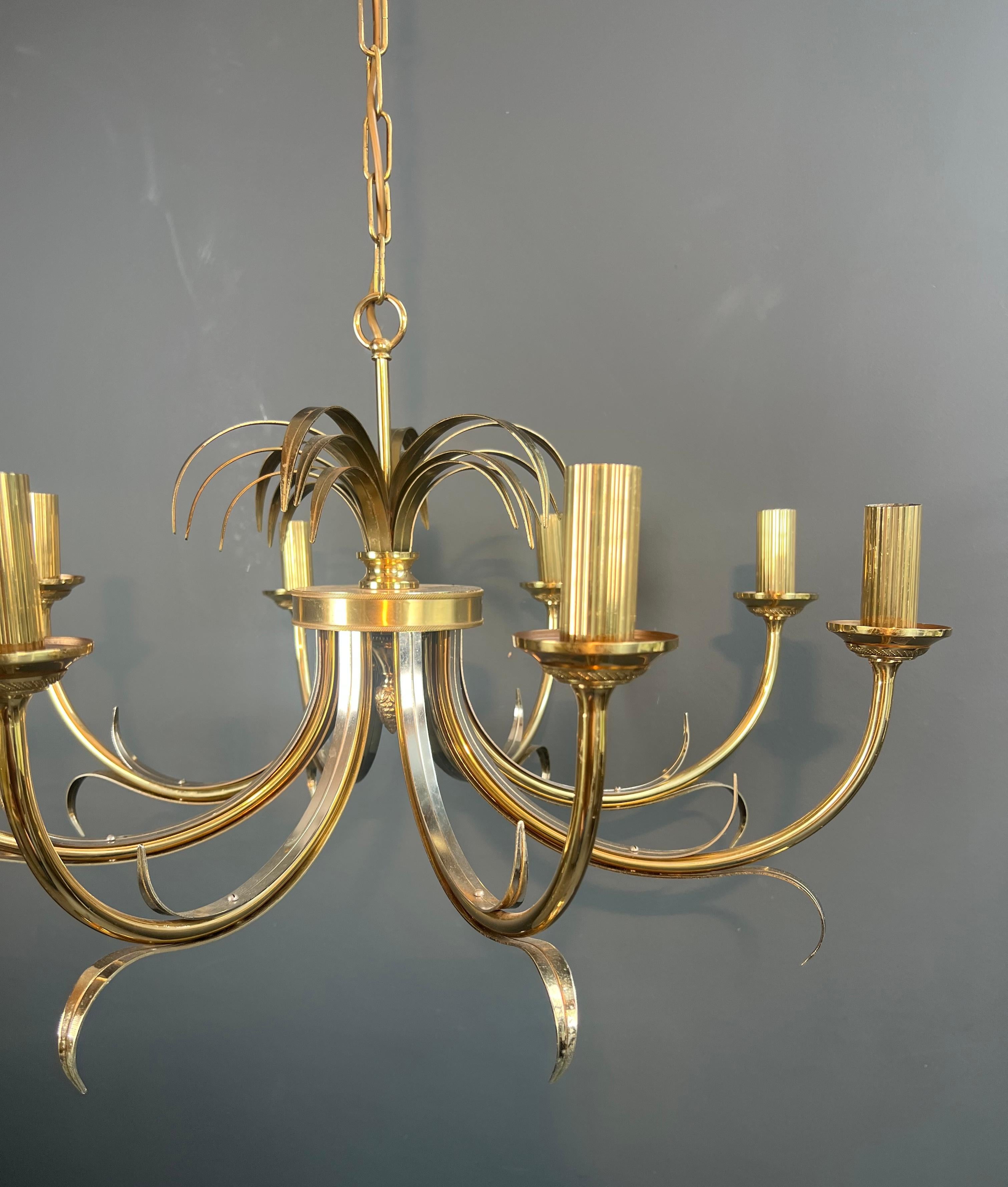 Late 20th Century Brushed Metal and Gilt Metal Pineapple Chandelier in the Style of Maison Charles For Sale