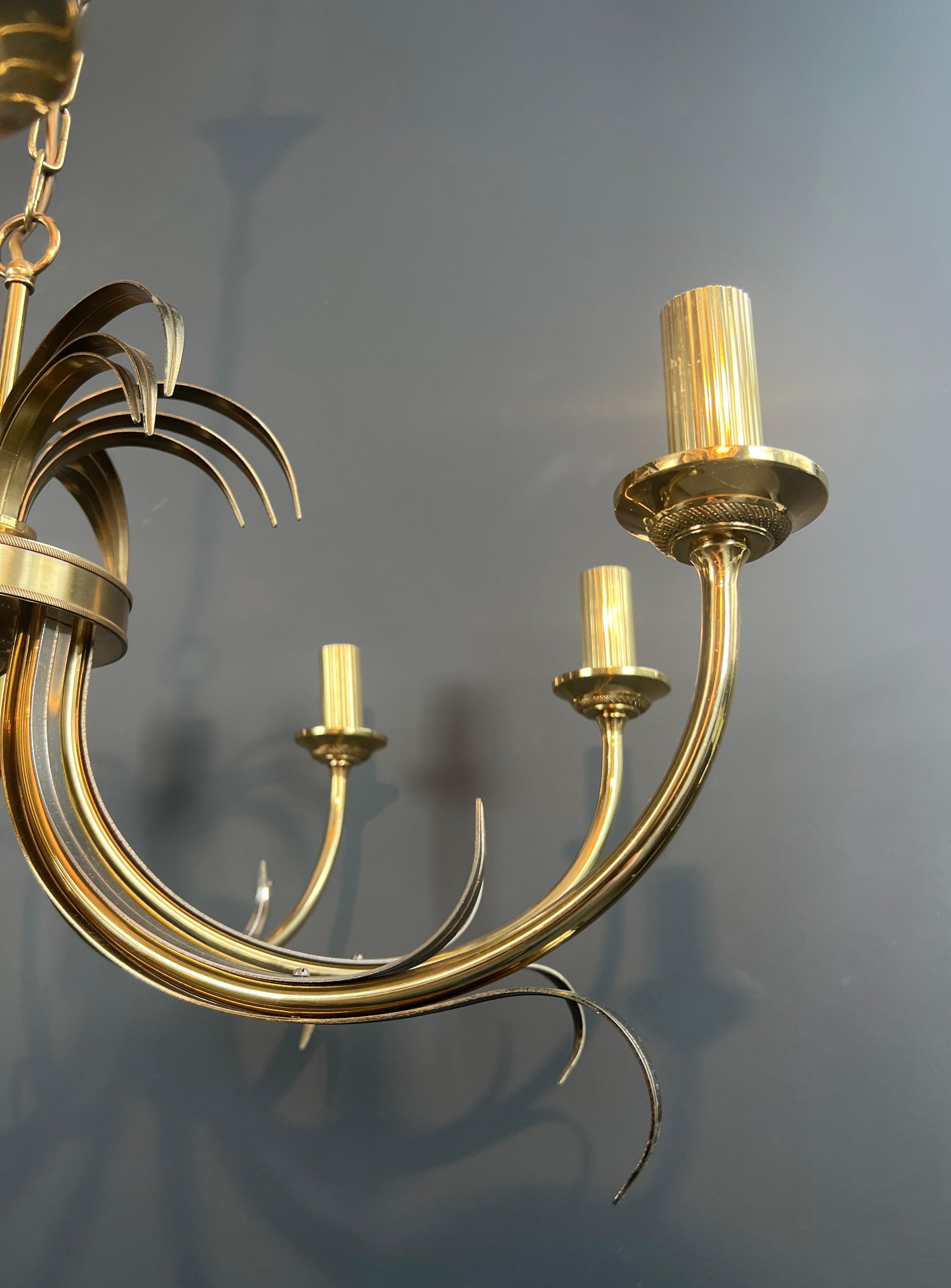 Brushed Metal and Gilt Metal Pineapple Chandelier in the Style of Maison Charles For Sale 1
