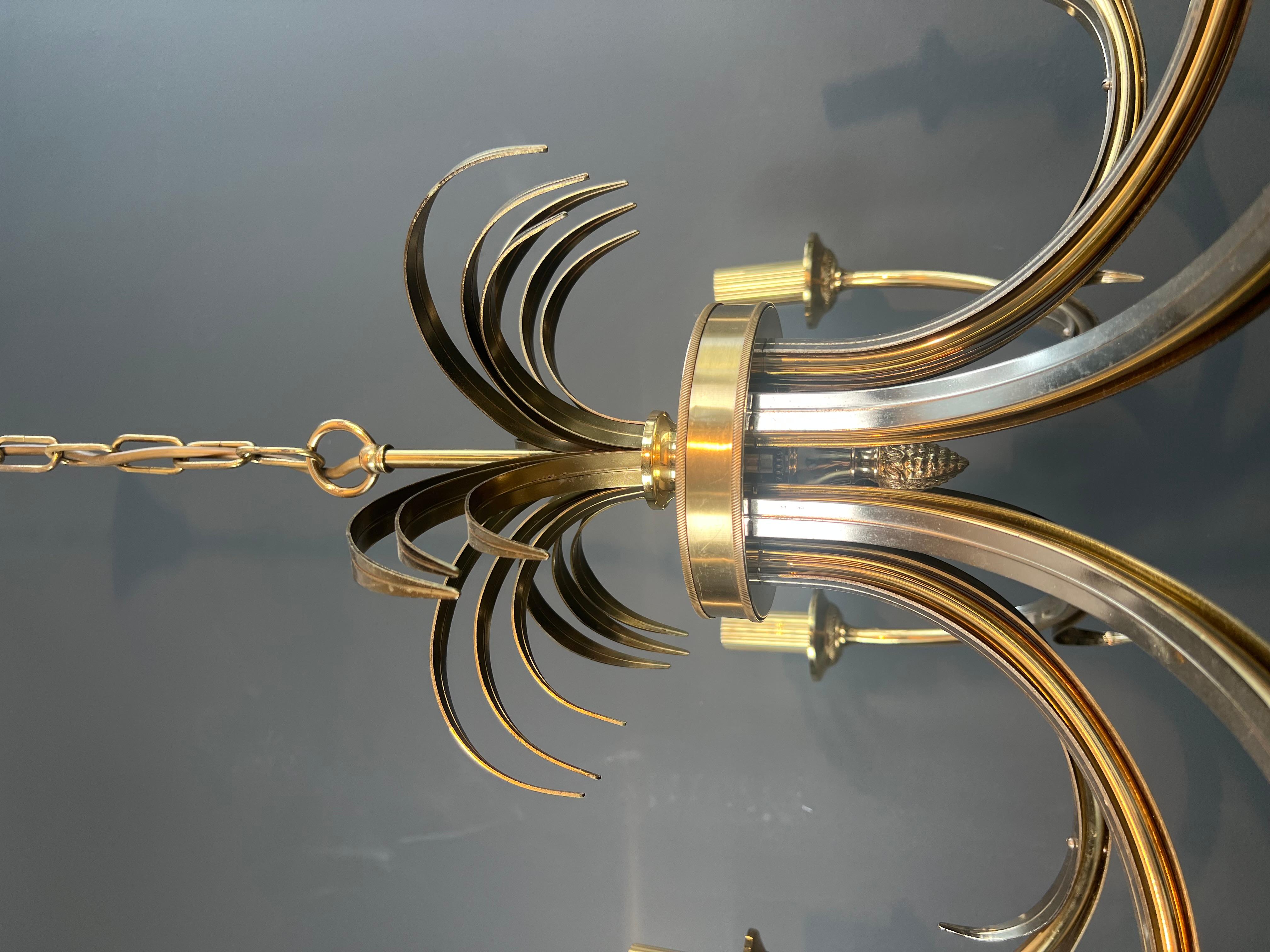Brushed Metal and Gilt Metal Pineapple Chandelier in the Style of Maison Charles For Sale 2