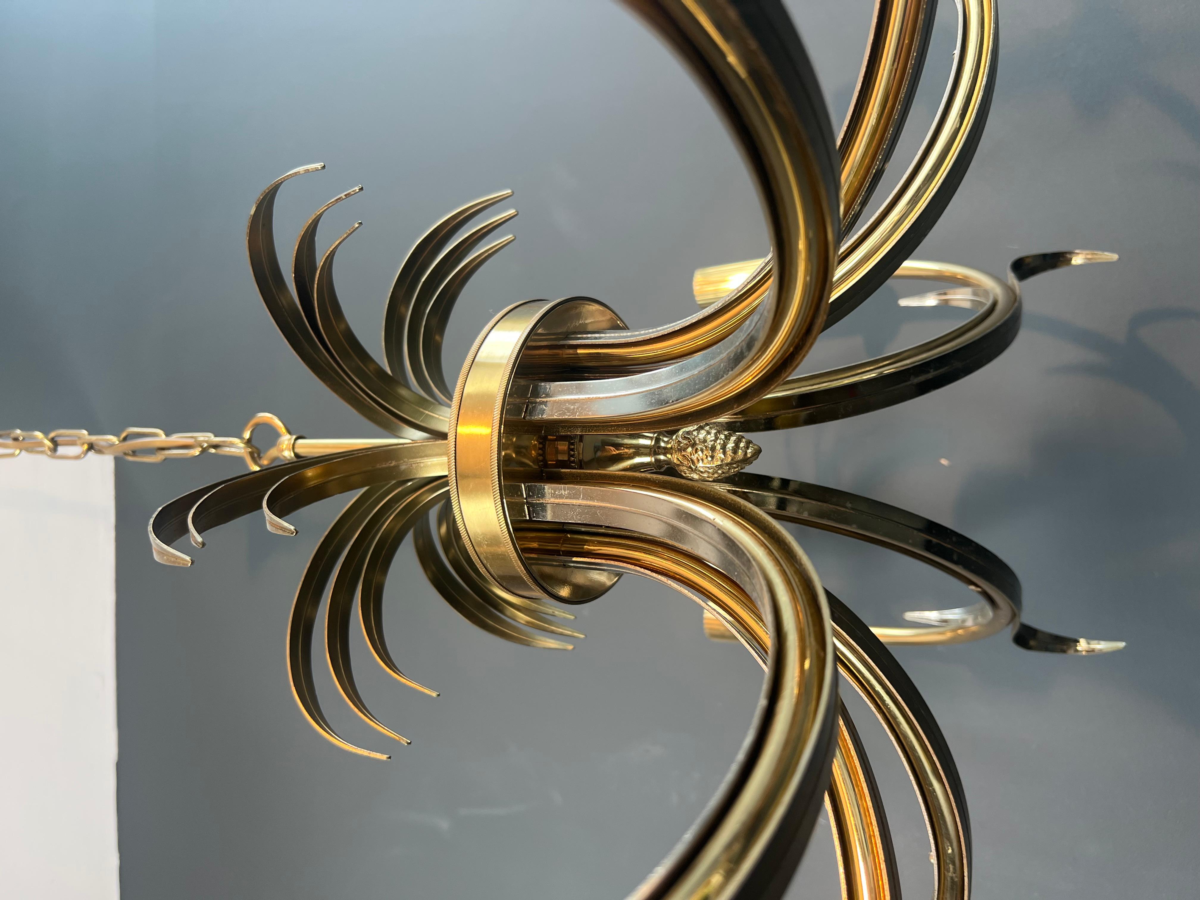 Brushed Metal and Gilt Metal Pineapple Chandelier in the Style of Maison Charles For Sale 3
