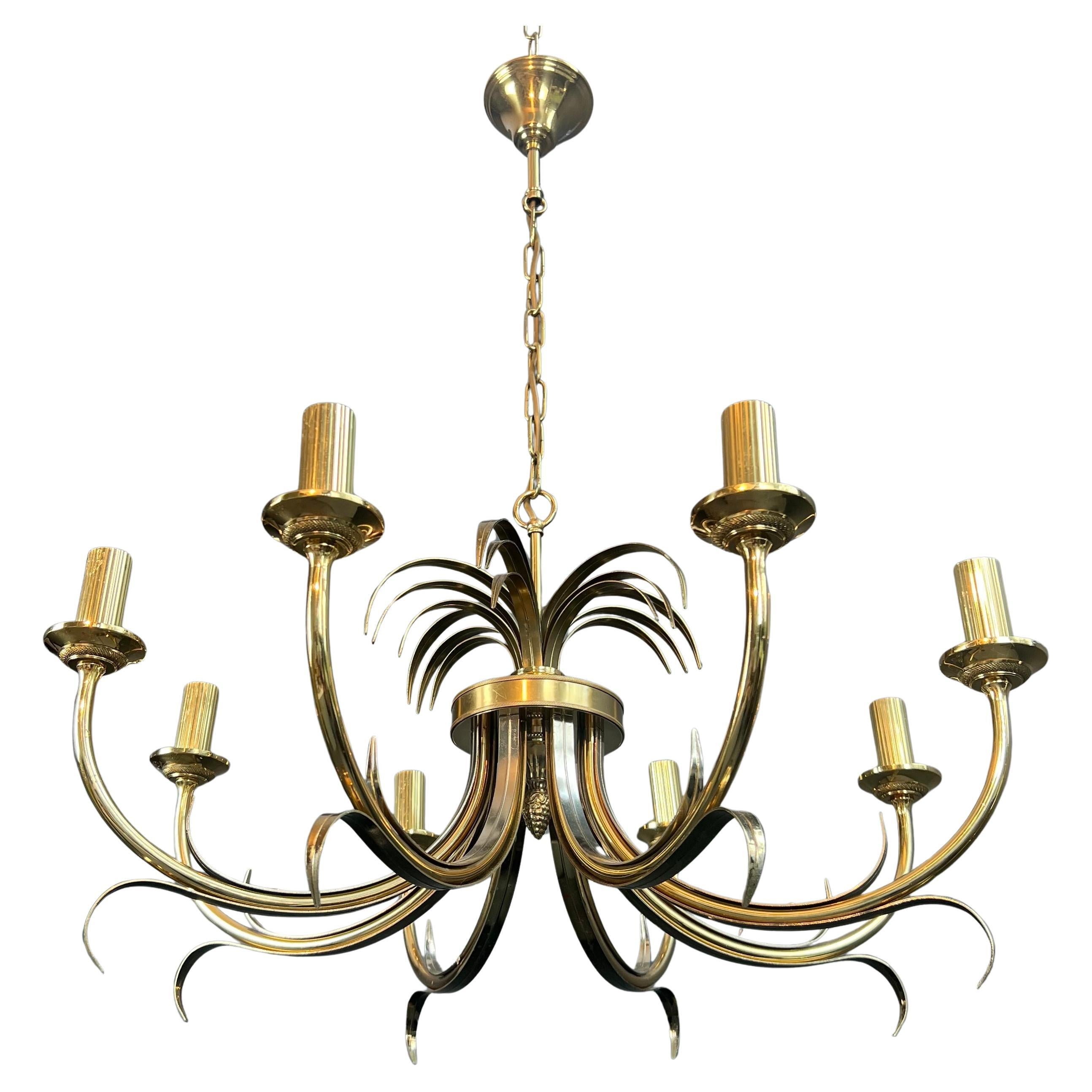 Brushed Metal and Gilt Metal Pineapple Chandelier in the Style of Maison Charles For Sale