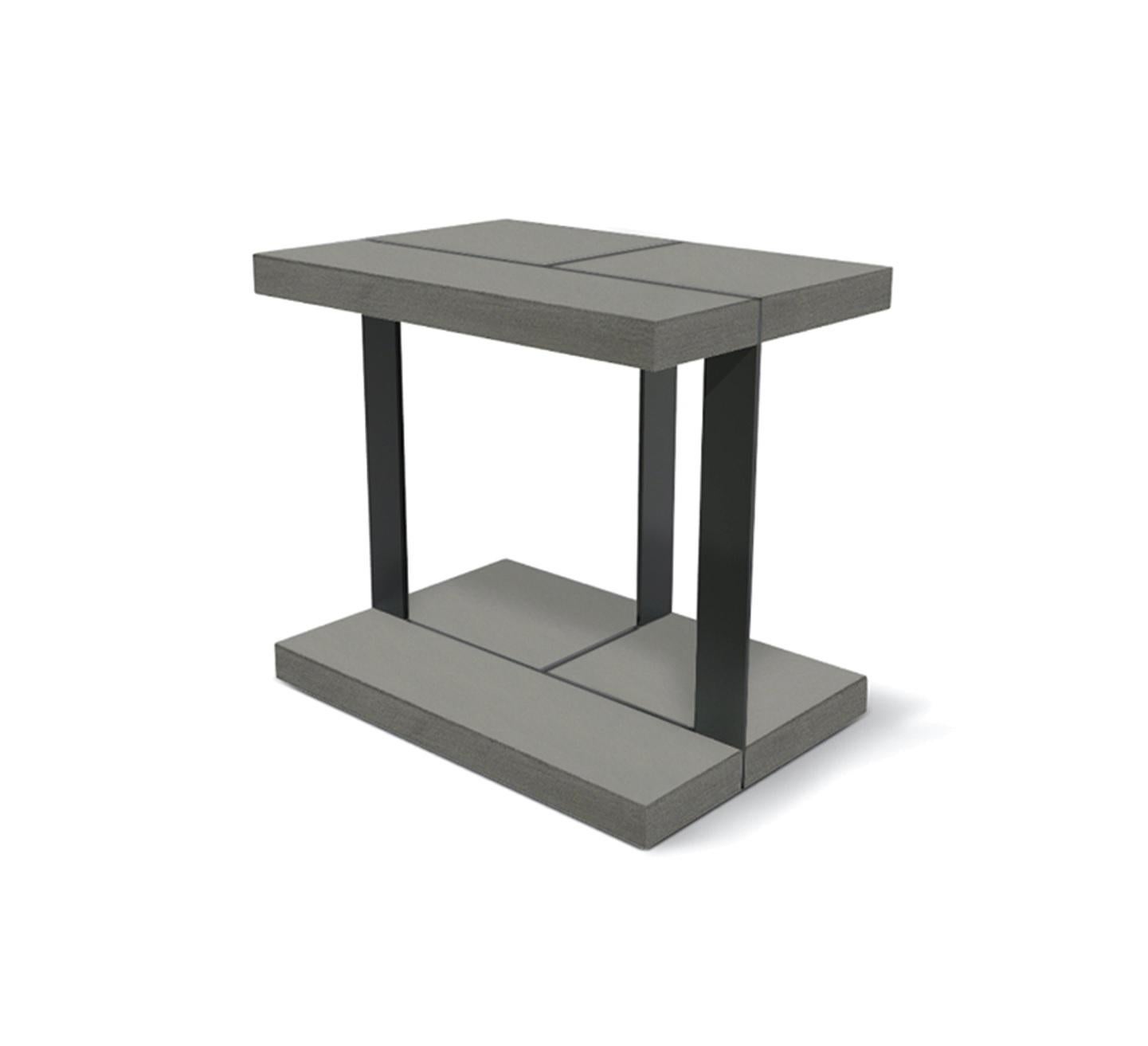 Brushed oak amondrian side table by LK Edition.
Limited Edition. 
Dimensions: 80 x 60 x H 68 cm.
Materials: brushed oak and black painted metal. 

It is with the sense of detail and requirement, this research of the exception by the selection