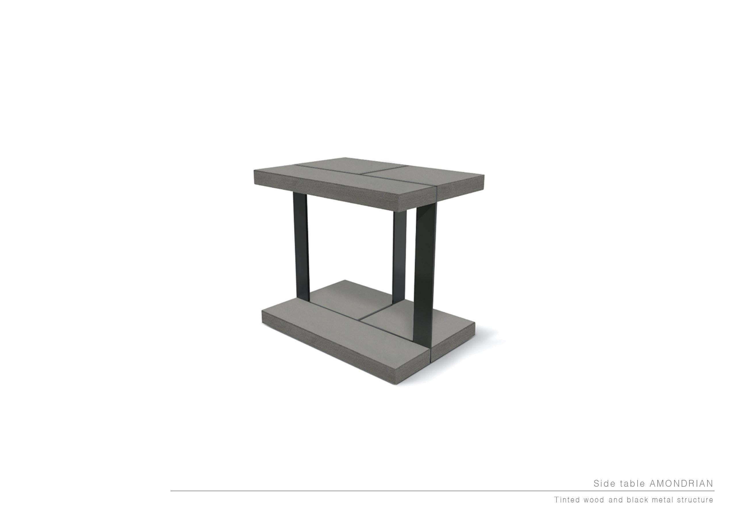 Modern Brushed Oak Amondrian Side Table by Lk Edition For Sale