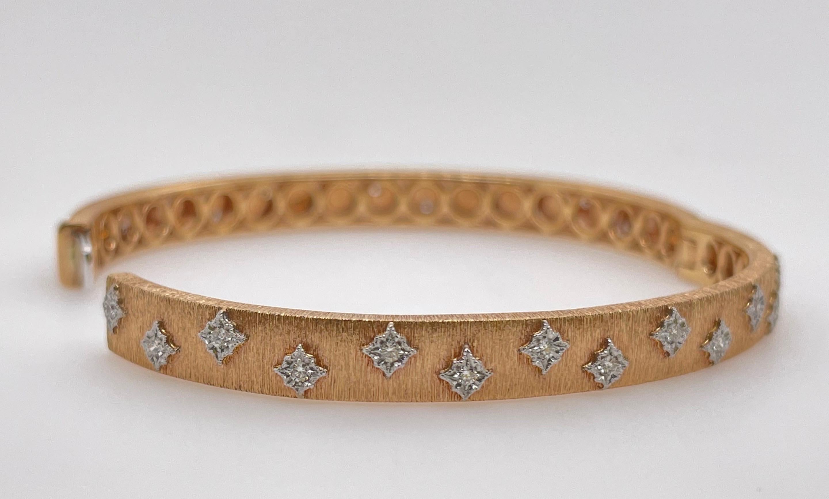 Brushed Rose Gold & Diamond Bangle In New Condition For Sale In Toronto, CA