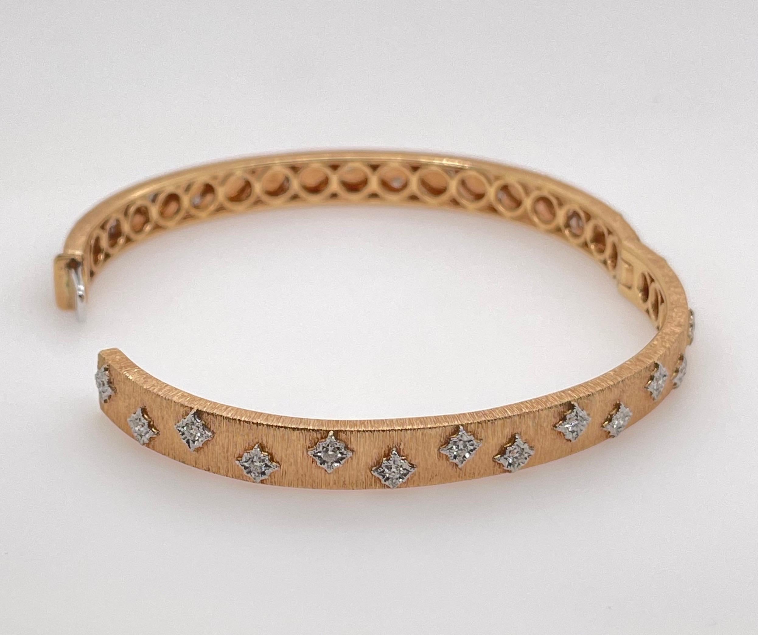 Women's Brushed Rose Gold & Diamond Bangle For Sale