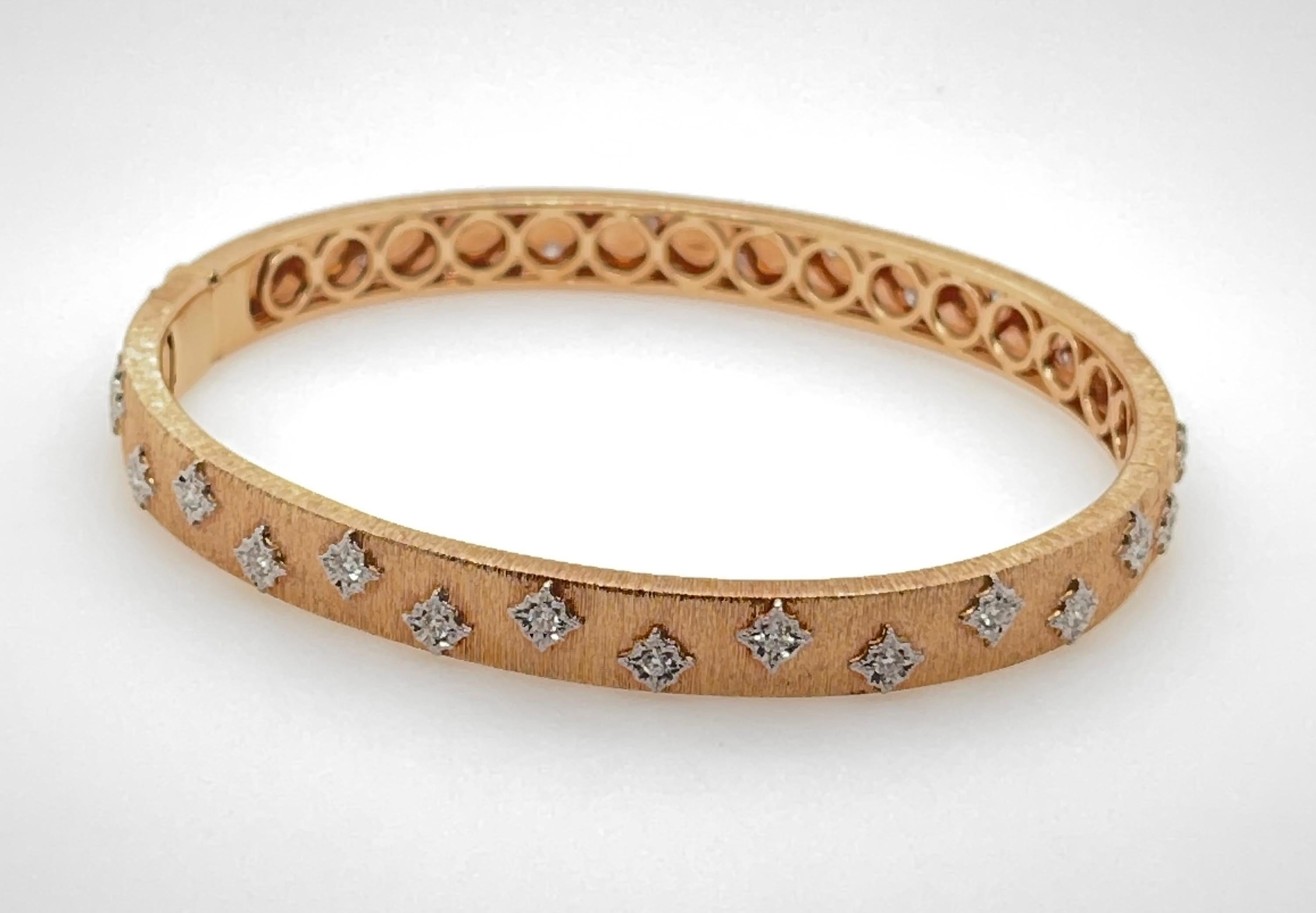 Brushed Rose Gold & Diamond Bangle For Sale 1