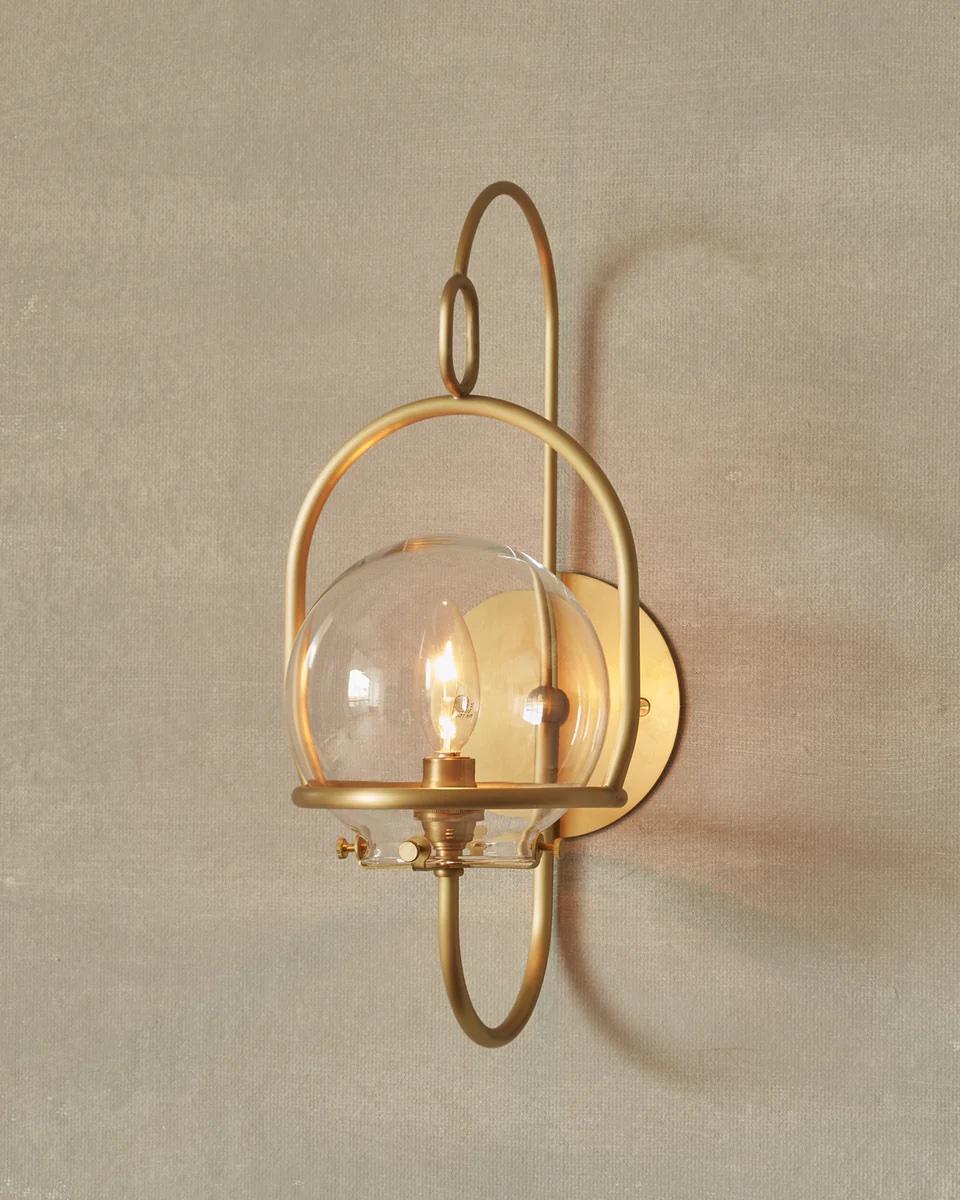 Modern Satin Brass Emil Lantern - Small - Outdoor Use For Sale