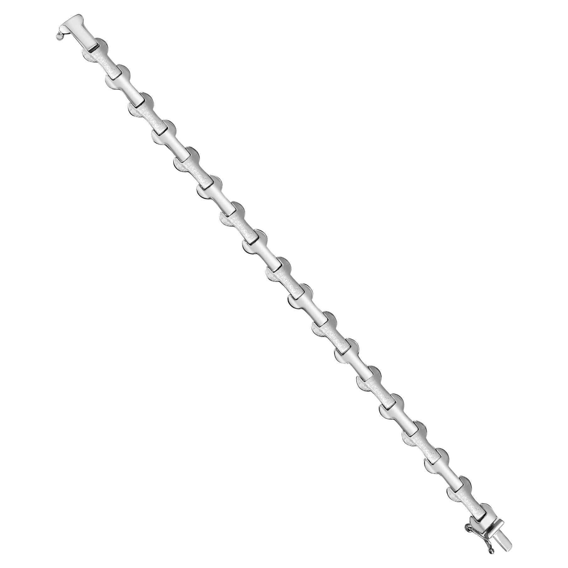 Bracelet en forme d'os en or blanc 14k, satin brossé et poli