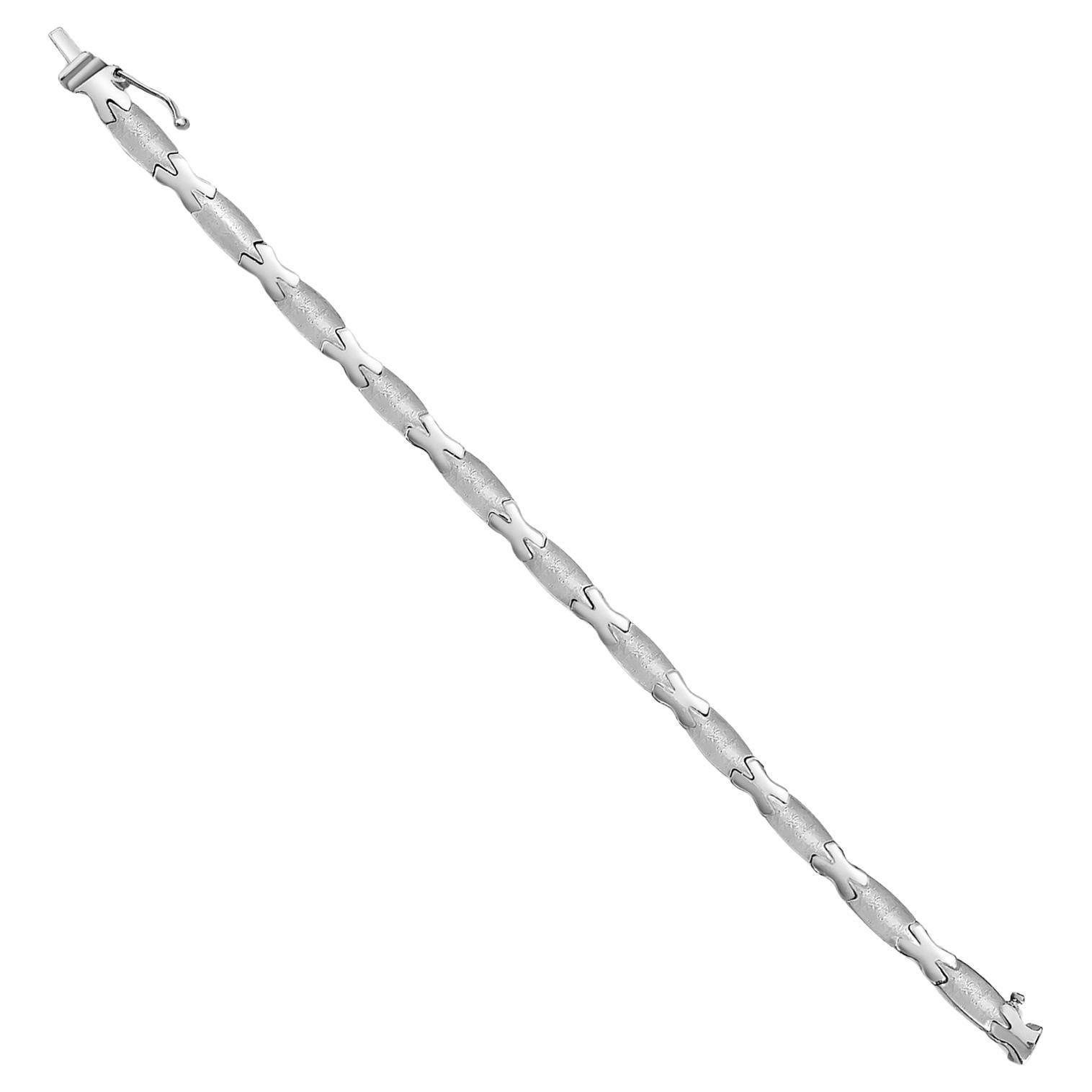 Brushed Satin & Polished X Link Bracelet 14k White Gold