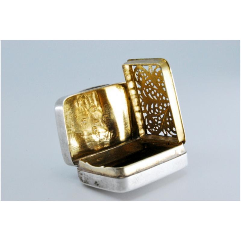 Brushed silver and gold lidded vinaigrette box from the George III period For Sale 1