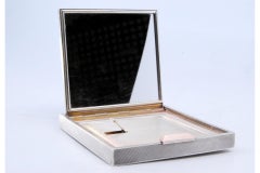 Brushed silver and gold vanity case, mirror with black protective pouch