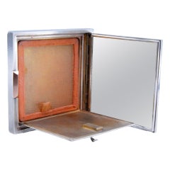 Brushed silver and gold vanity case, mirror with black protective pouch