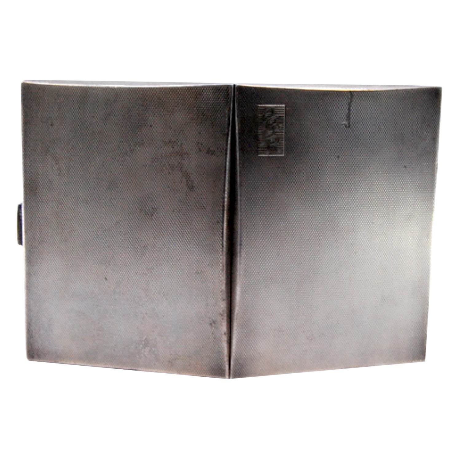 Brushed silver case with holder, monogram and hinged lid For Sale