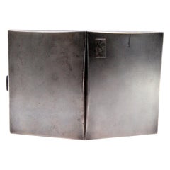 Antique Brushed silver case with holder, monogram and hinged lid