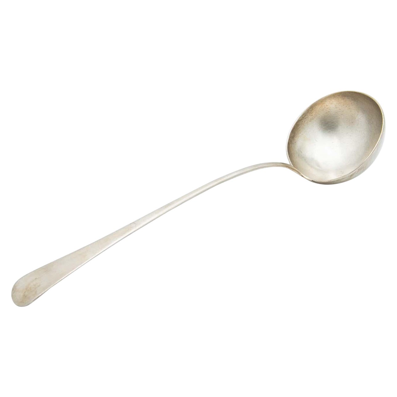 Brushed silver soup ladle with handle to be shipped