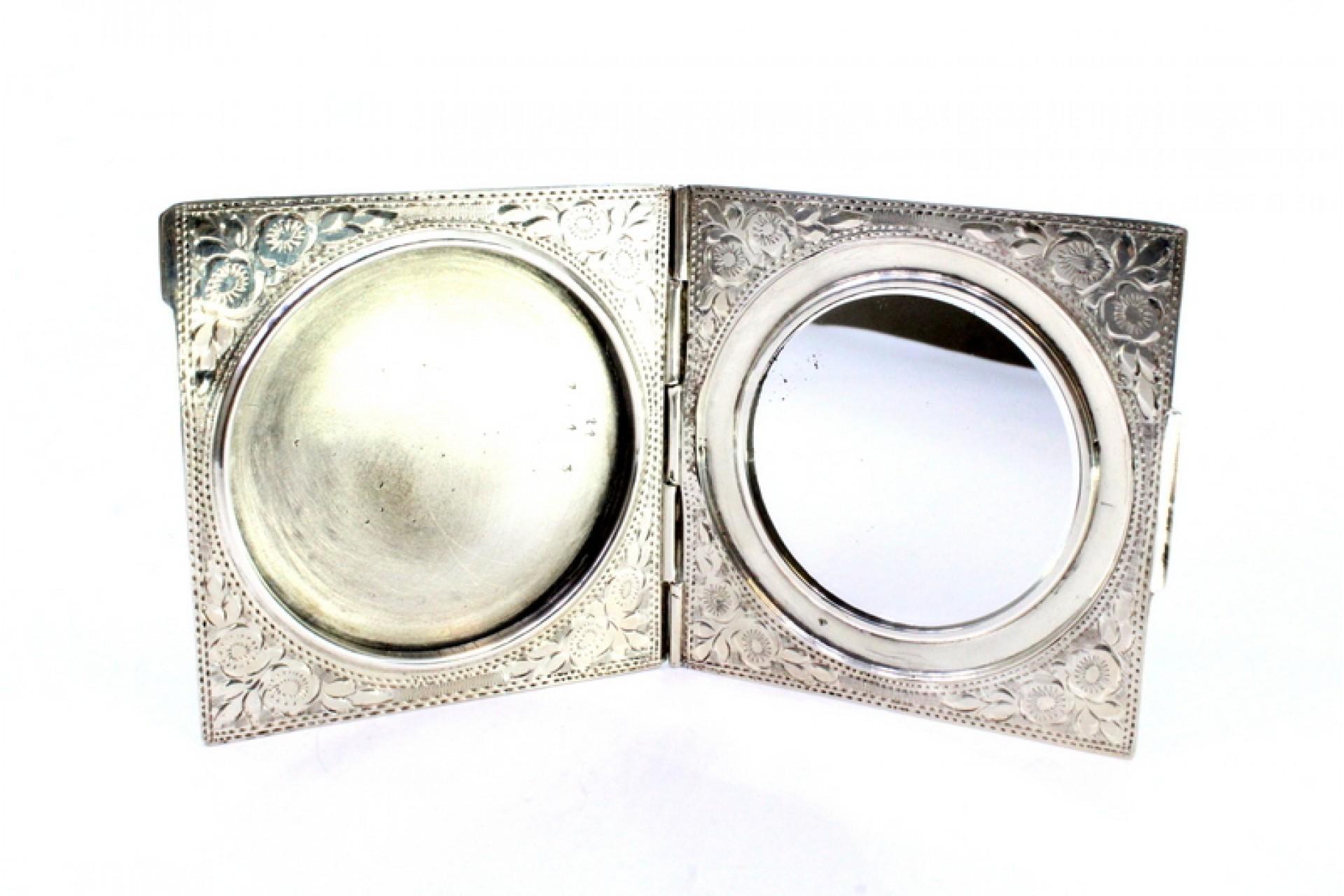 Silver Brushed silver toiletry box with floral engraving and mirror For Sale