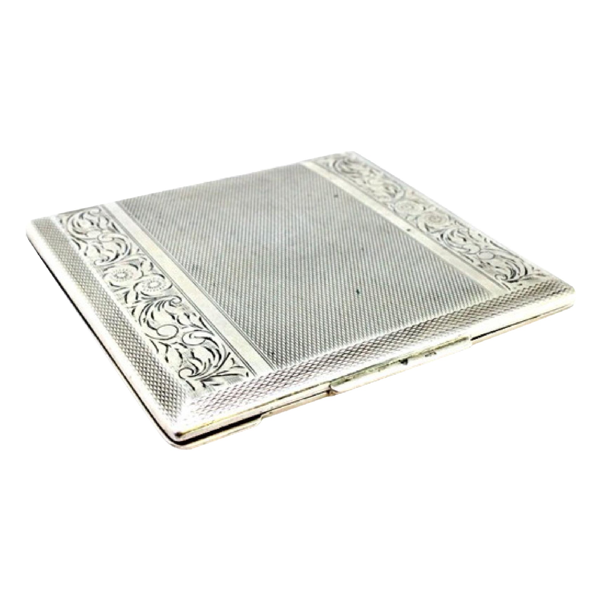Brushed silver toiletry box with floral engraving and mirror