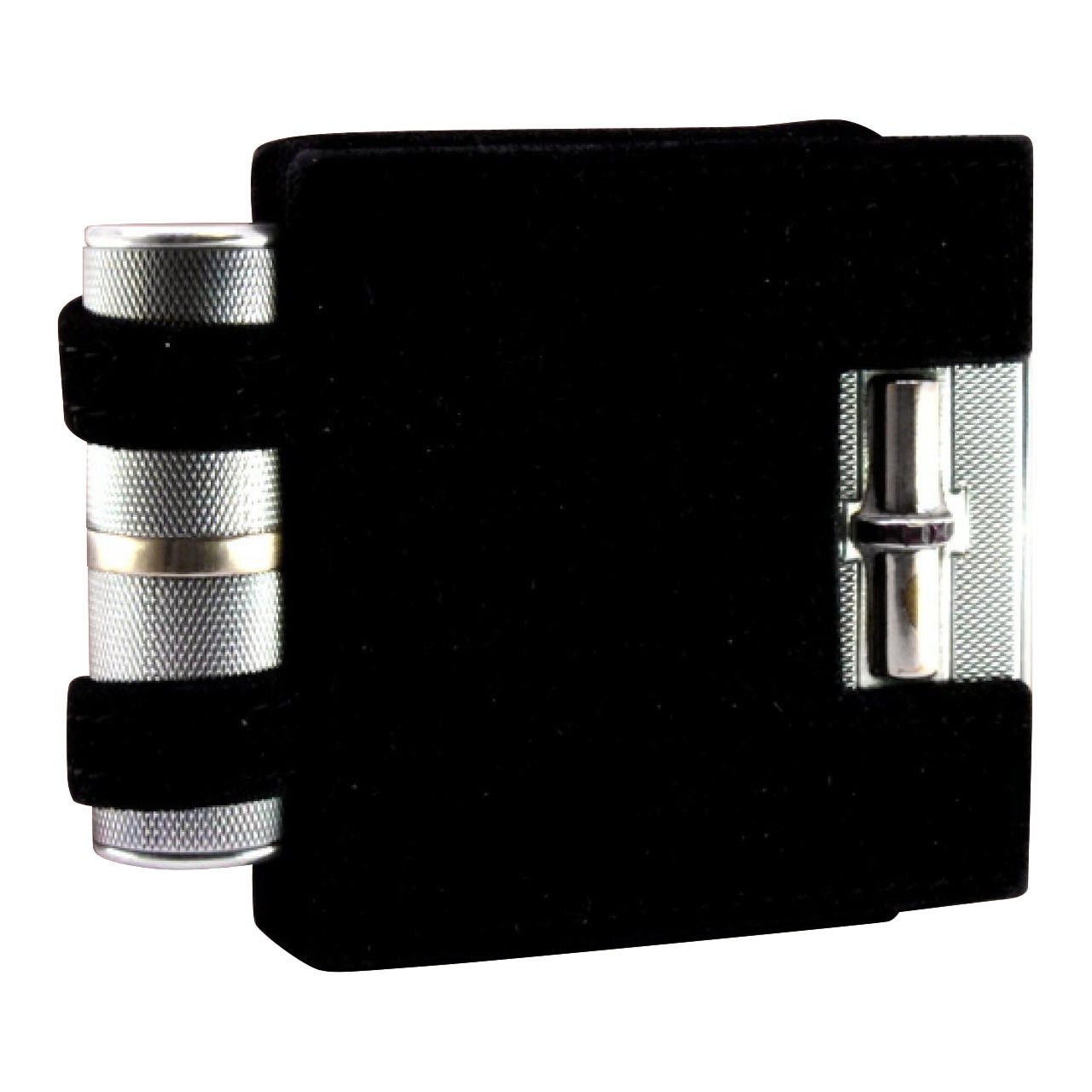 Brushed silver toiletry box with gold rubies, mirror and case