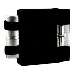 Brushed silver toiletry box with gold rubies, mirror and case