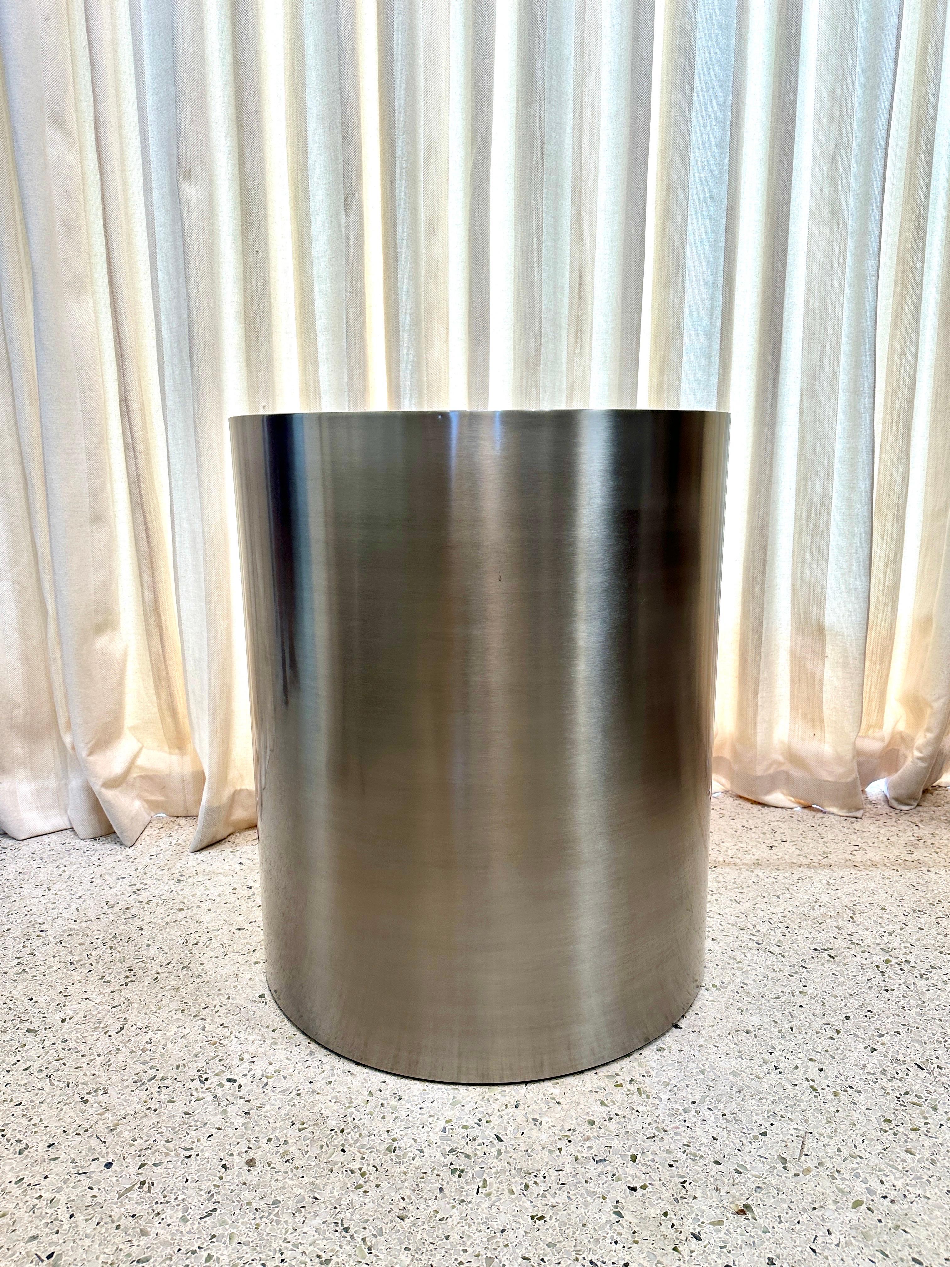 Post-Modern Brushed Stainless Steel Dining Table Base/ Pedestal Column, French 1970's For Sale