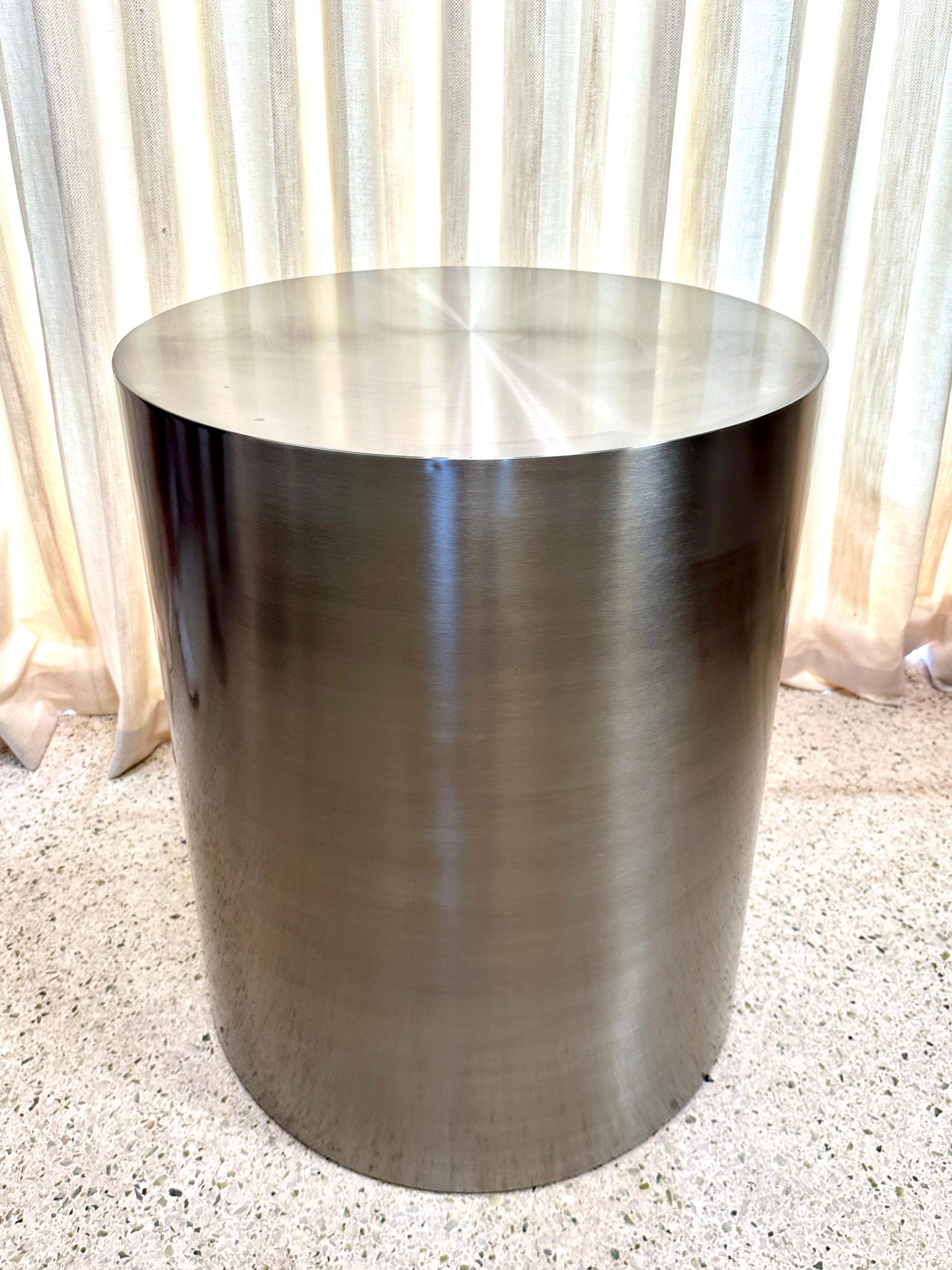 Brushed Stainless Steel Dining Table Base/ Pedestal Column, French 1970's For Sale 1