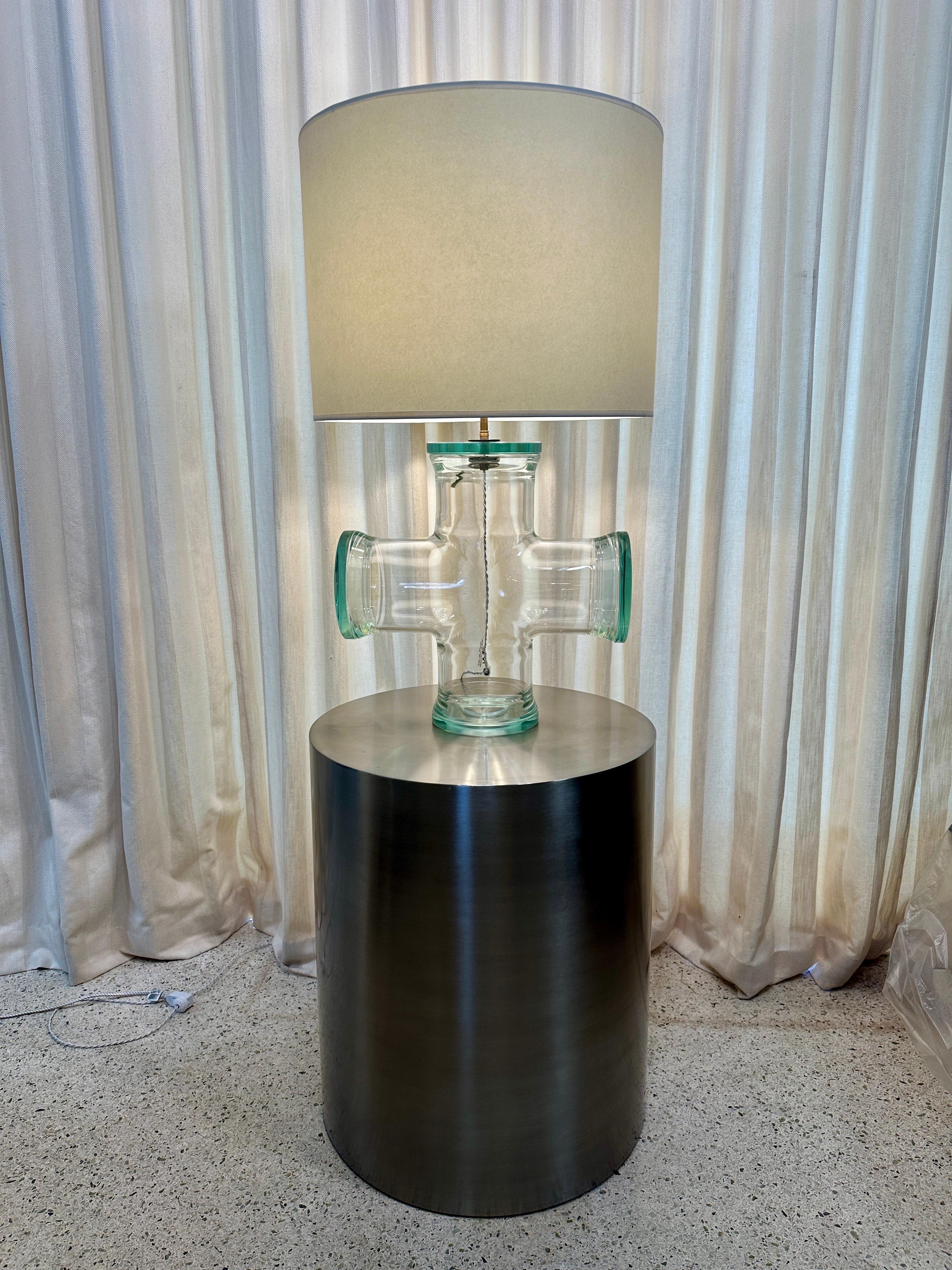 Brushed Stainless Steel Dining Table Base/ Pedestal Column, French 1970's For Sale 2