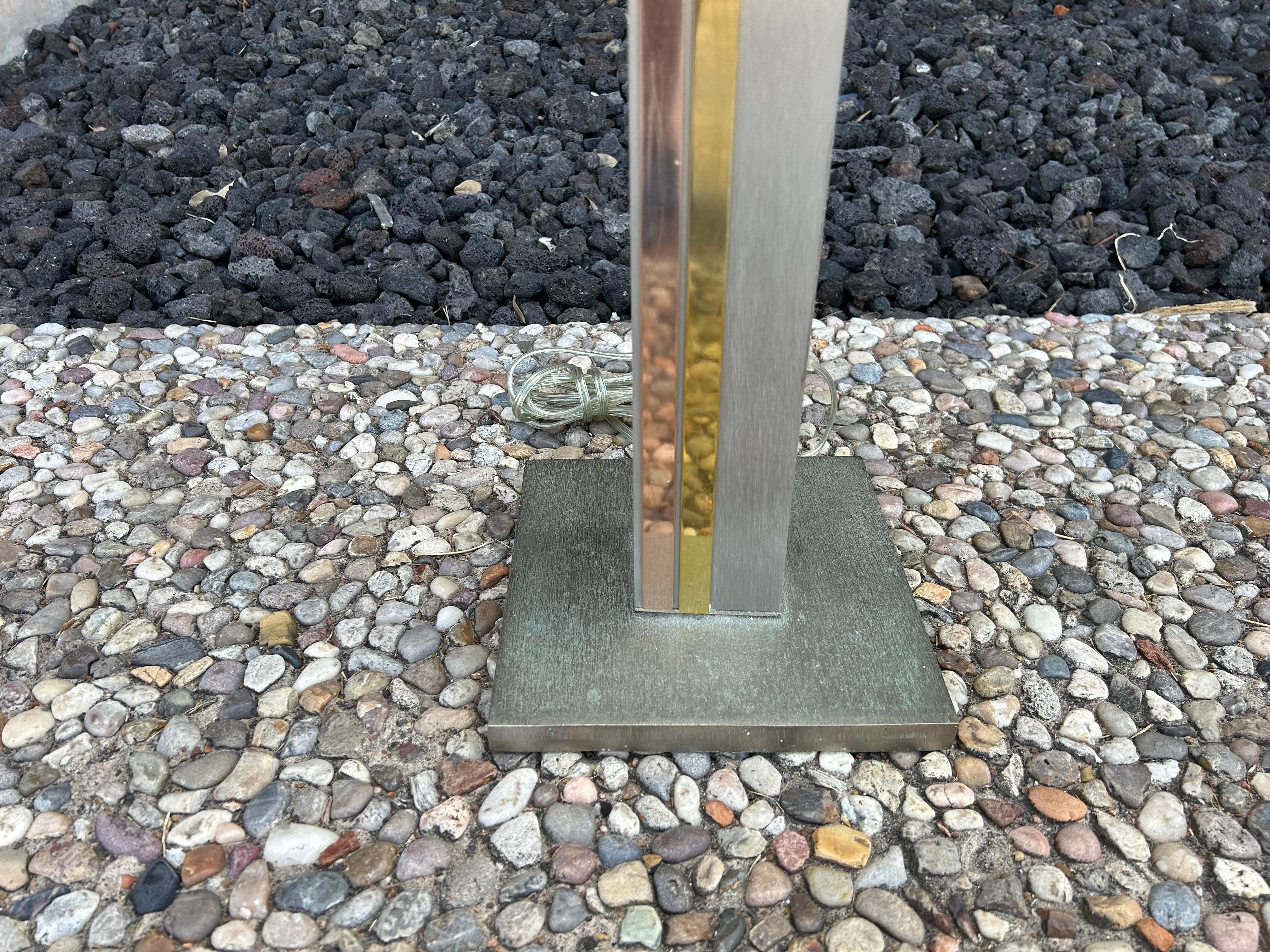 Post-Modern Brushed Stainless Steel Floor Lamp By Pierre Cardin For Laurel For Sale