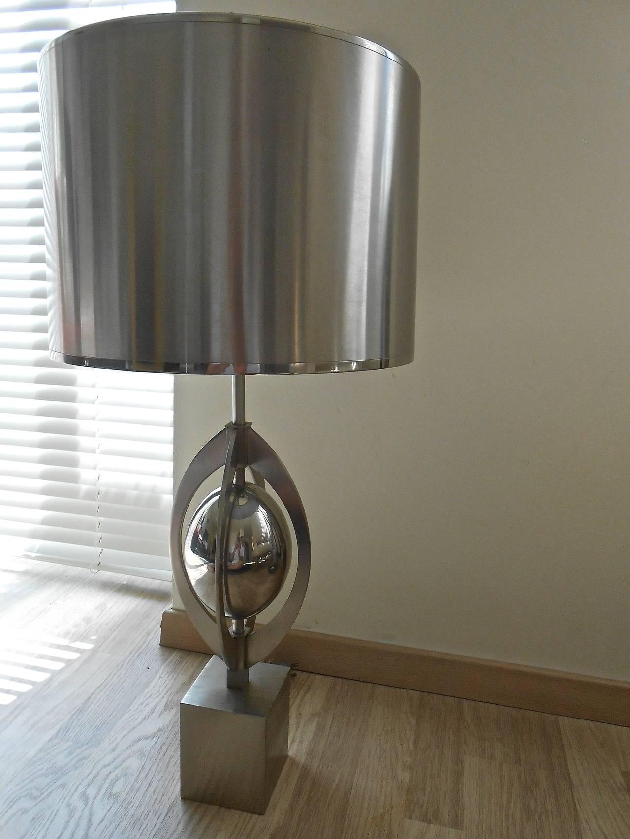 Brushed Stainless Steel Lamp by Maison Charles et Fils For Sale 2