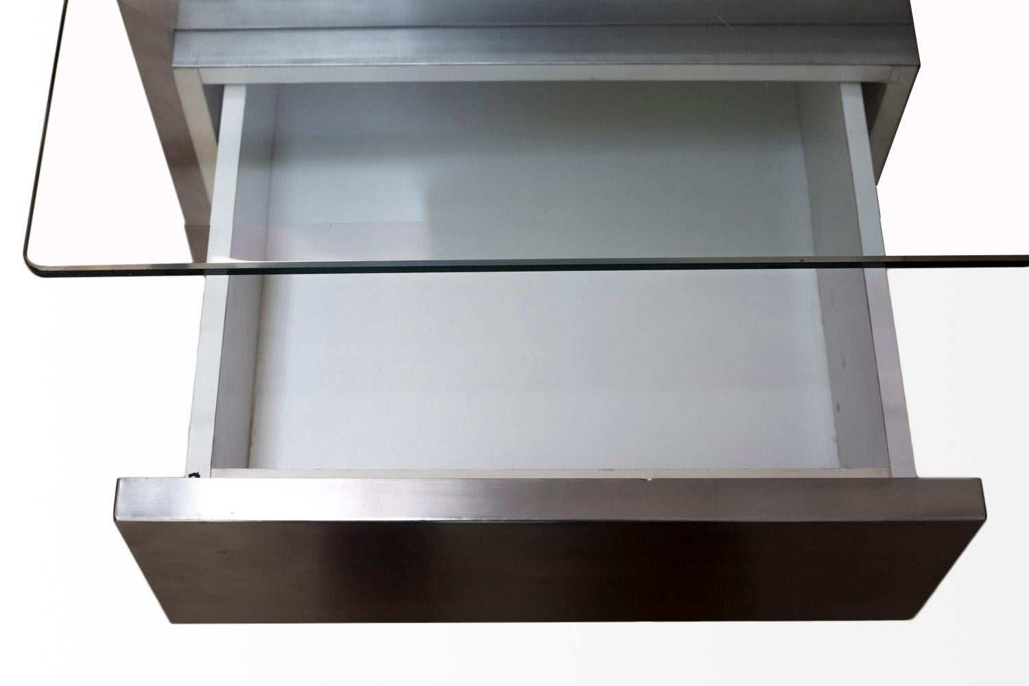 Brushed Stainless Steel President Desk Glass Top, Patrice Maffei, circa 1970 4