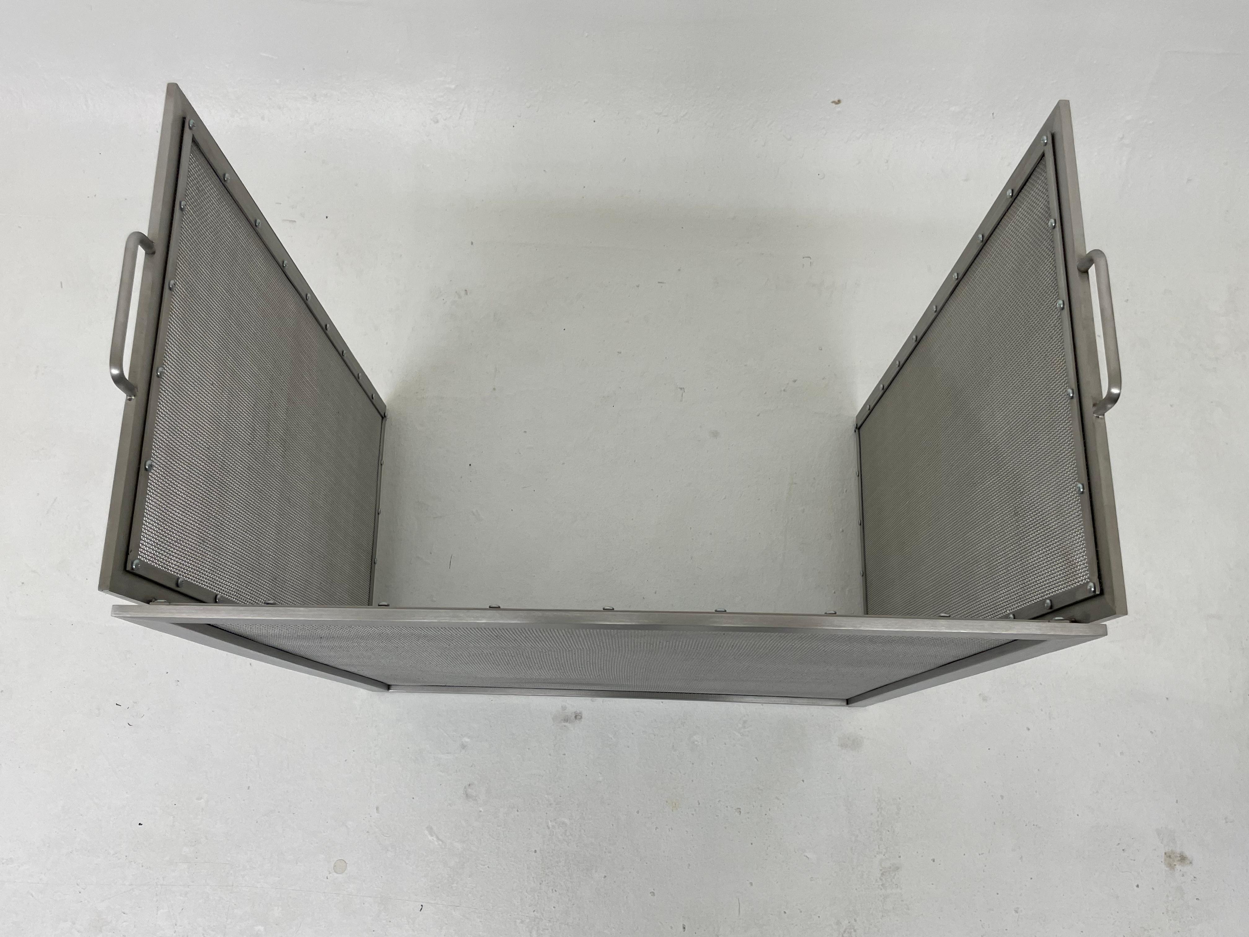 Mid-Century Modern Brushed Stainless Tri-Fold Fireplace Screen For Sale