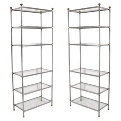 Bücherregale aus gebürstetem Stahl und Messing Vitrinen Regale