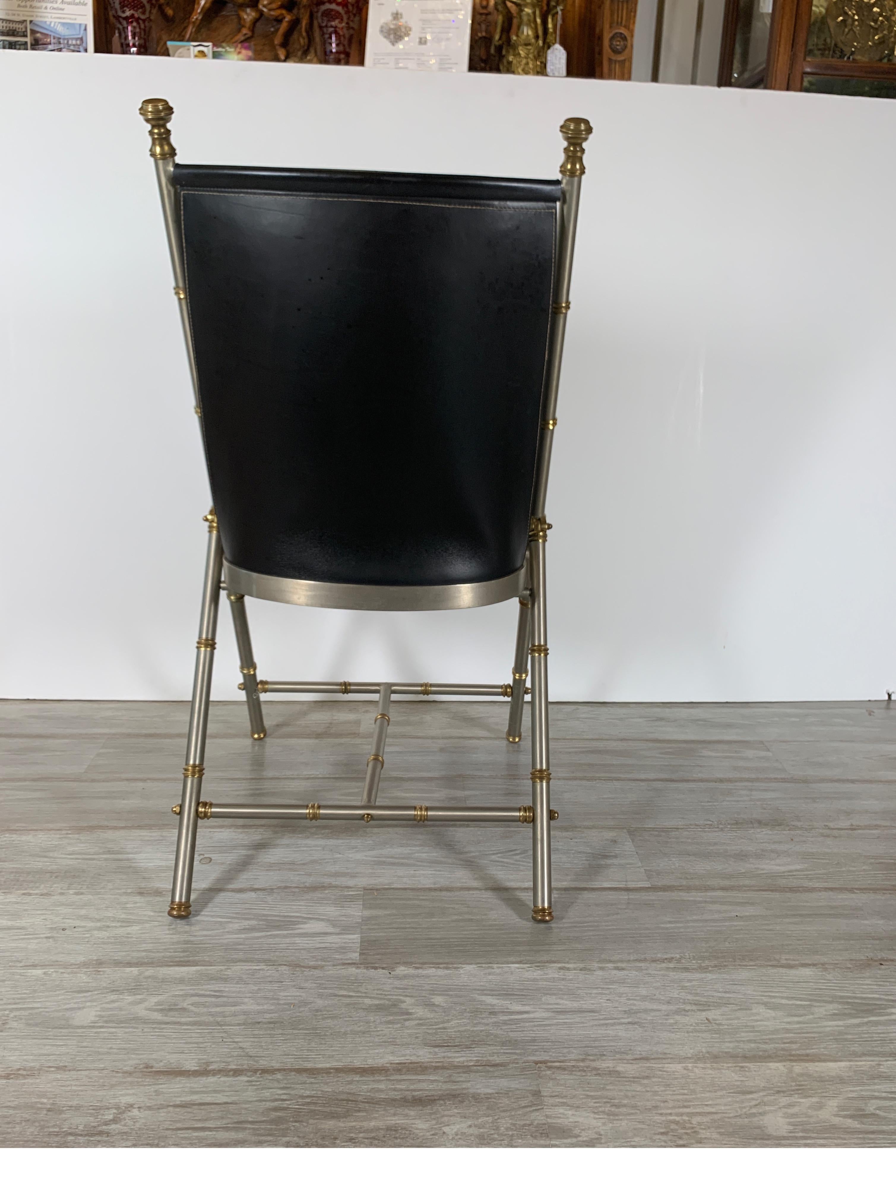 Brushed Steel and Brass Campaign Style Chair with Leather 2