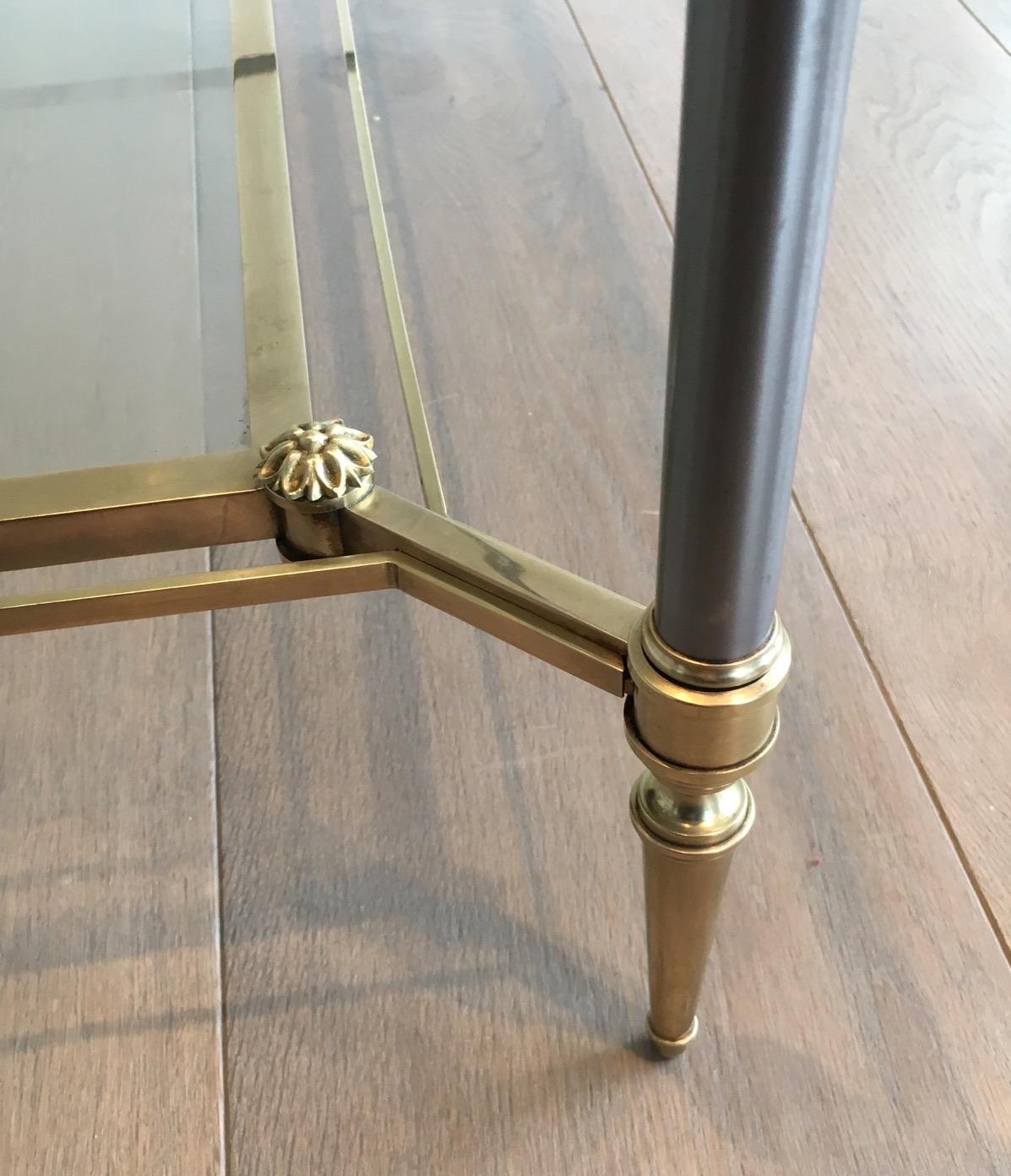 Brushed Steel and Brass Coffee Table by Maison Jansen For Sale 5
