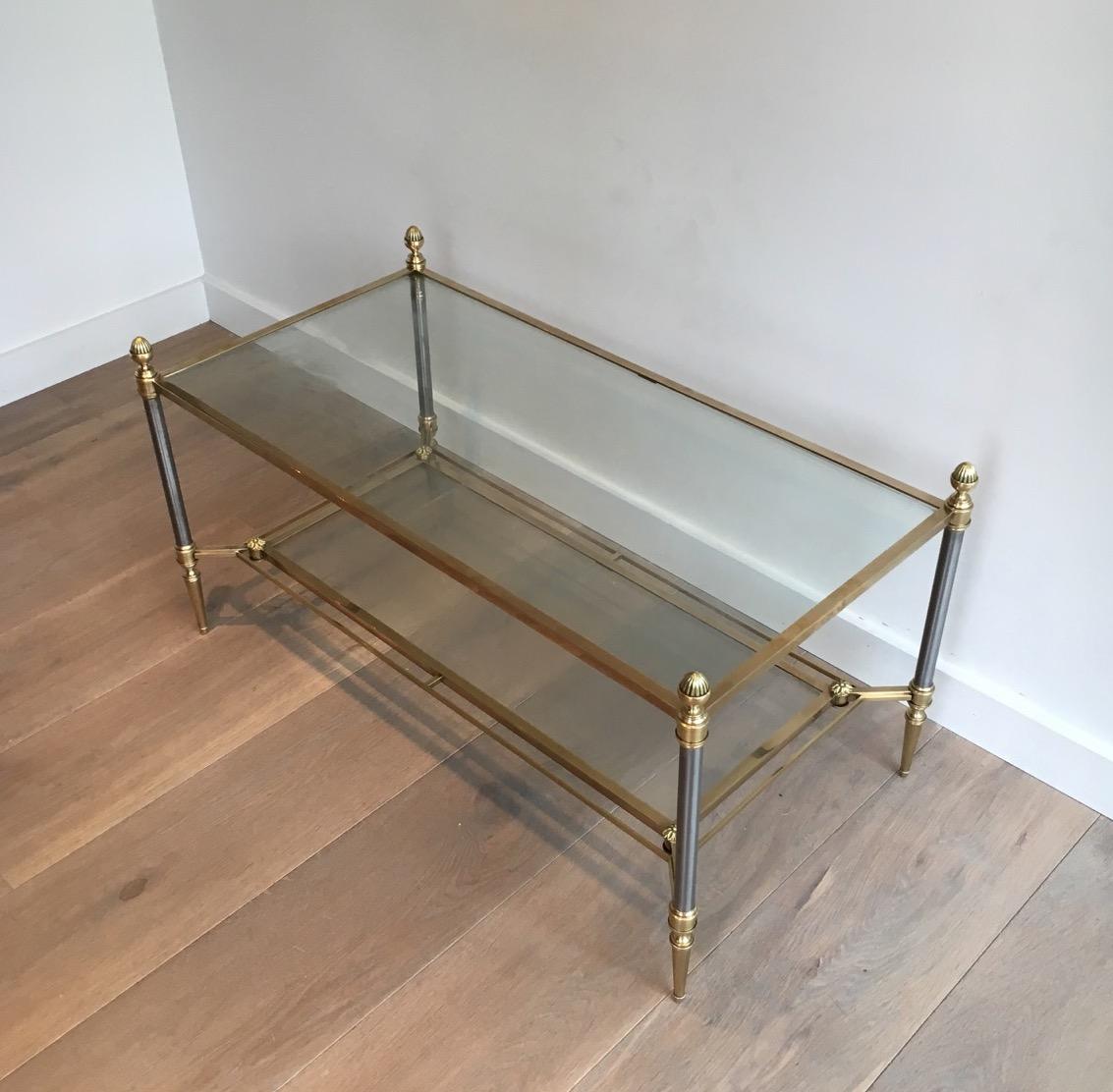 Brushed Steel and Brass Coffee Table by Maison Jansen For Sale 6