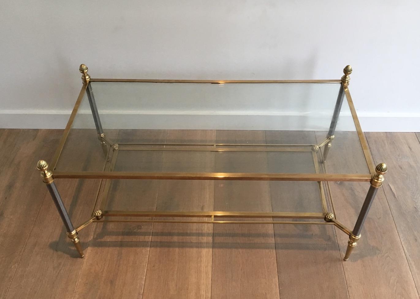 Brushed Steel and Brass Coffee Table by Maison Jansen For Sale 7