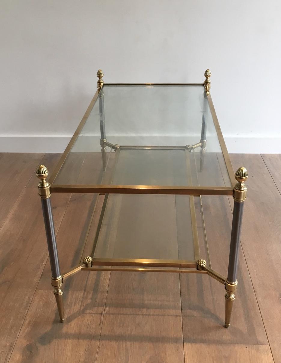 Brushed Steel and Brass Coffee Table by Maison Jansen For Sale 8