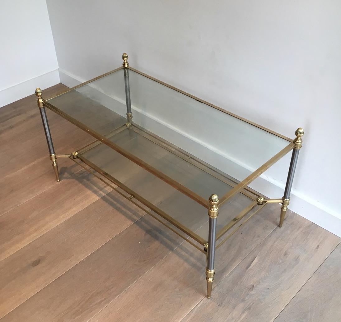 Brushed Steel and Brass Coffee Table by Maison Jansen For Sale 9