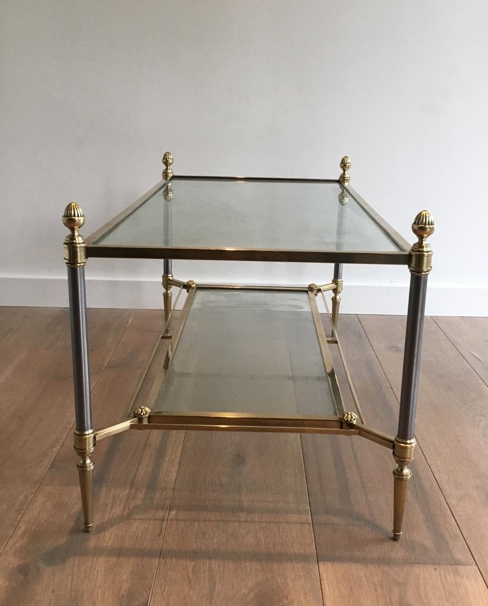 Brushed Steel and Brass Coffee Table by Maison Jansen For Sale 10