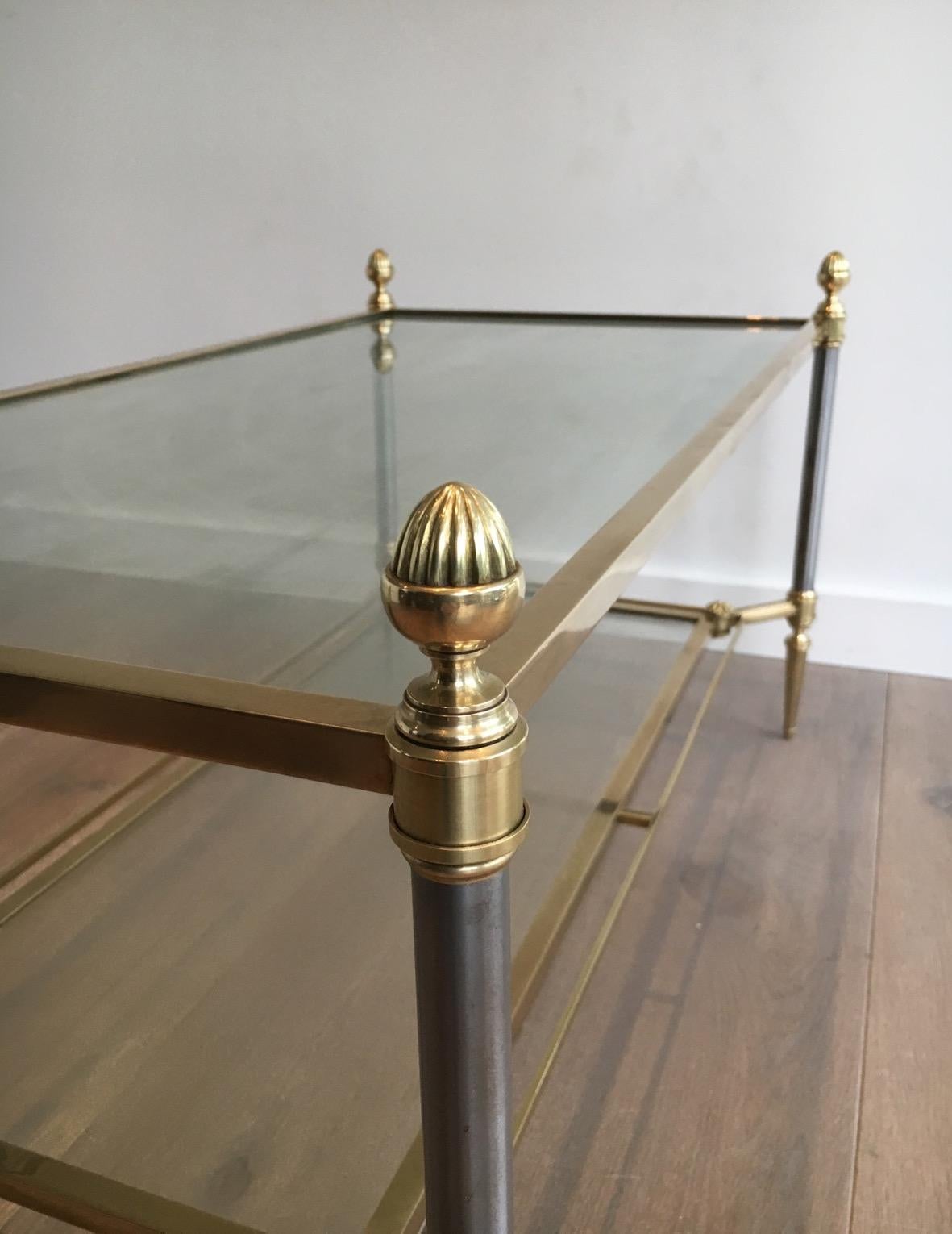 Brushed Steel and Brass Coffee Table by Maison Jansen For Sale 11