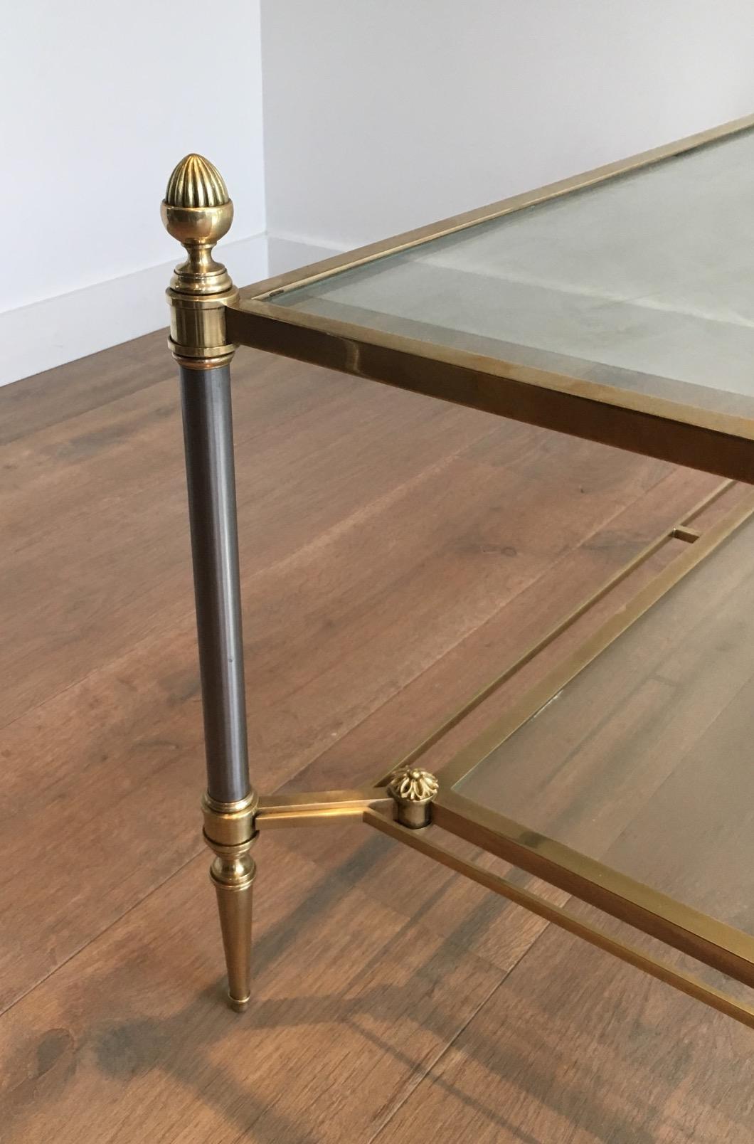 Mid-20th Century Brushed Steel and Brass Coffee Table by Maison Jansen For Sale