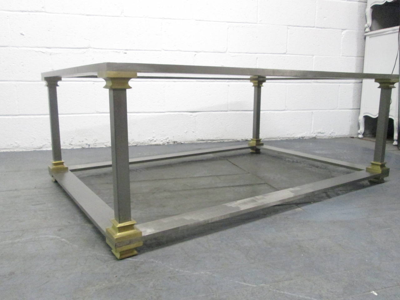 Brushed Steel and Brass Coffee Table In Good Condition For Sale In New York, NY