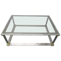 Vintage Brushed Steel and Brass Coffee Table