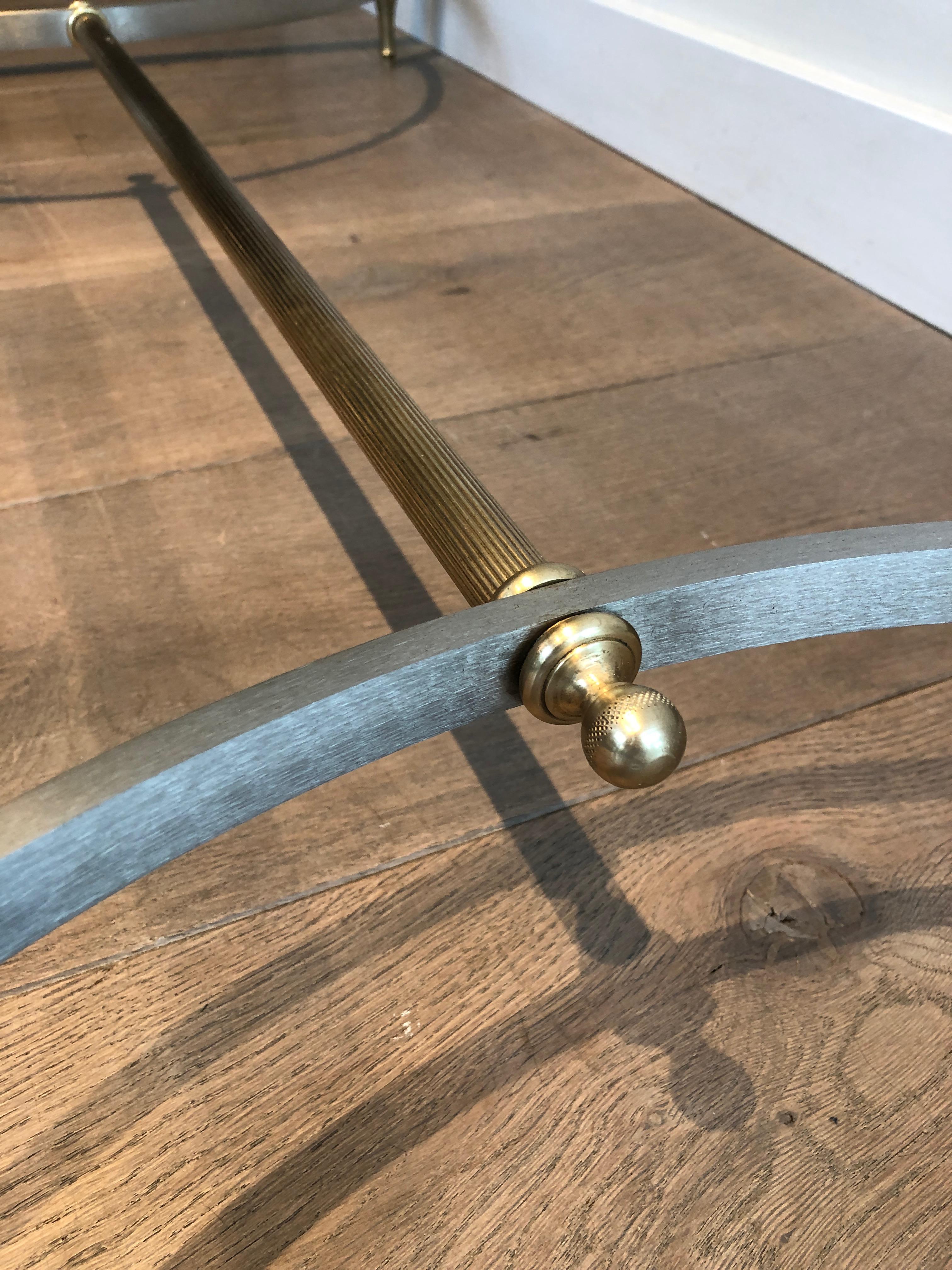 Brushed Steel and Brass Coffee Table. French Work by Maison Jansen, circa 1940 6