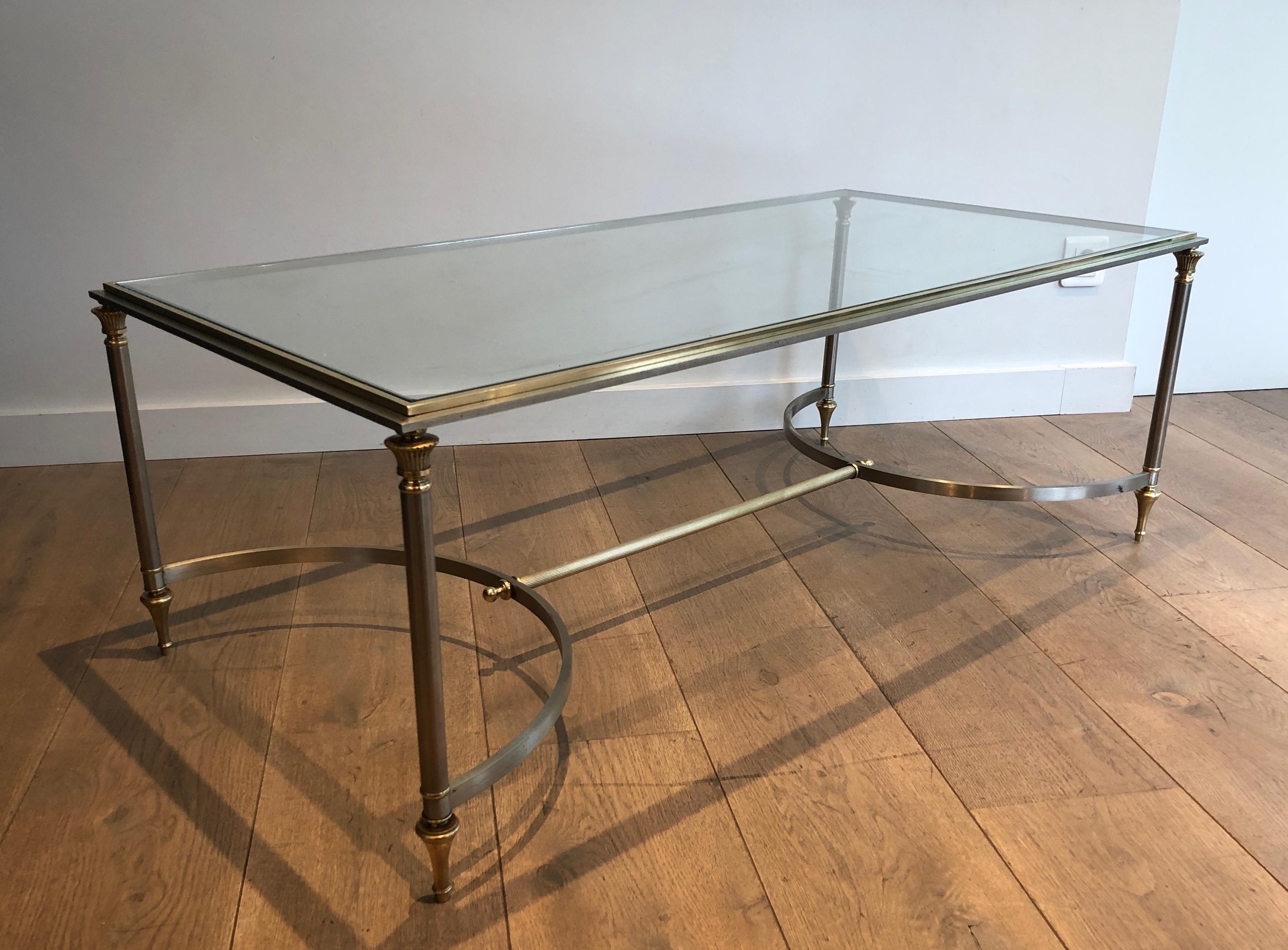 Brushed Steel and Brass Coffee Table. French Work by Maison Jansen, circa 1940 7